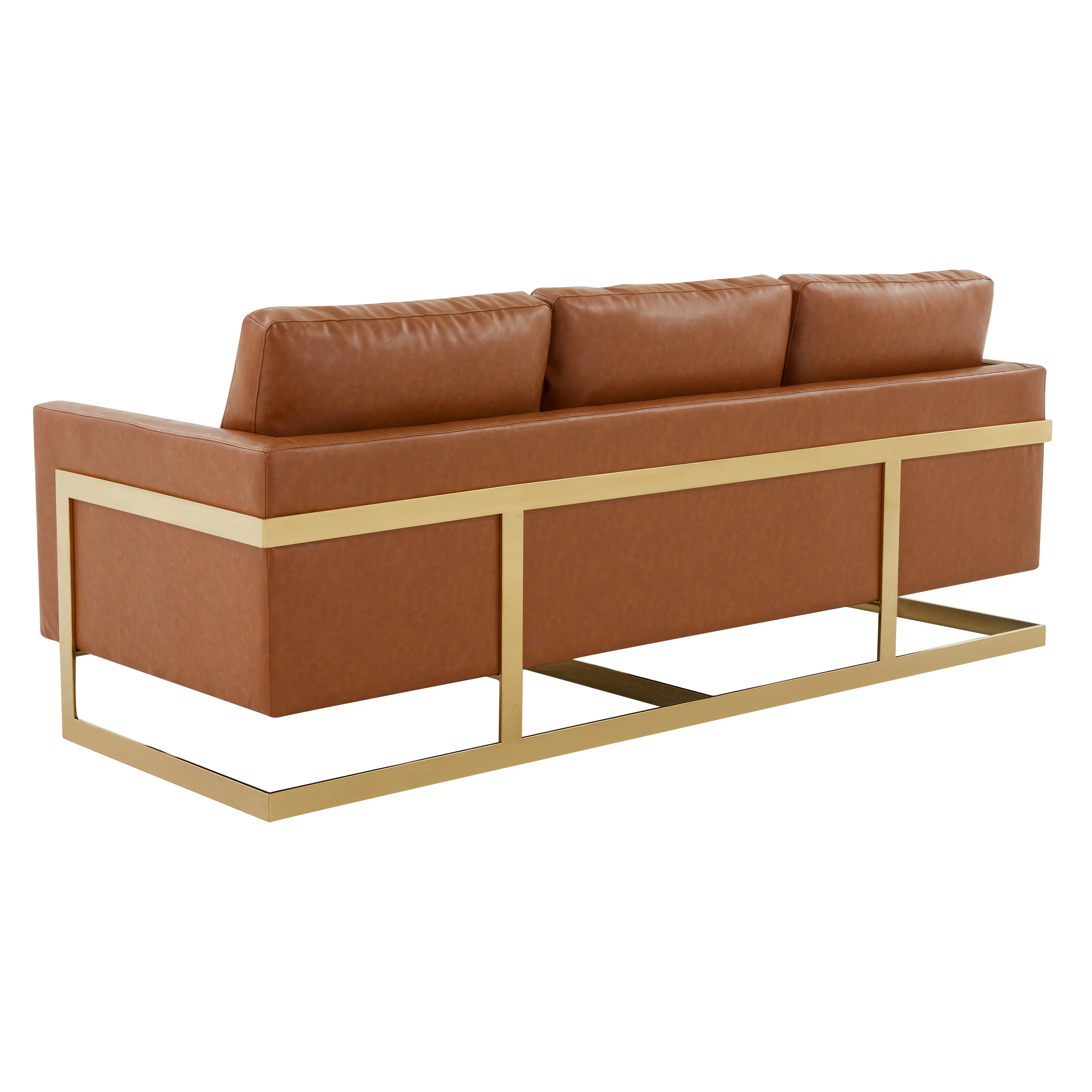 Lincoln Modern Mid-Century Upholstered Leather Sofa with Gold Frame