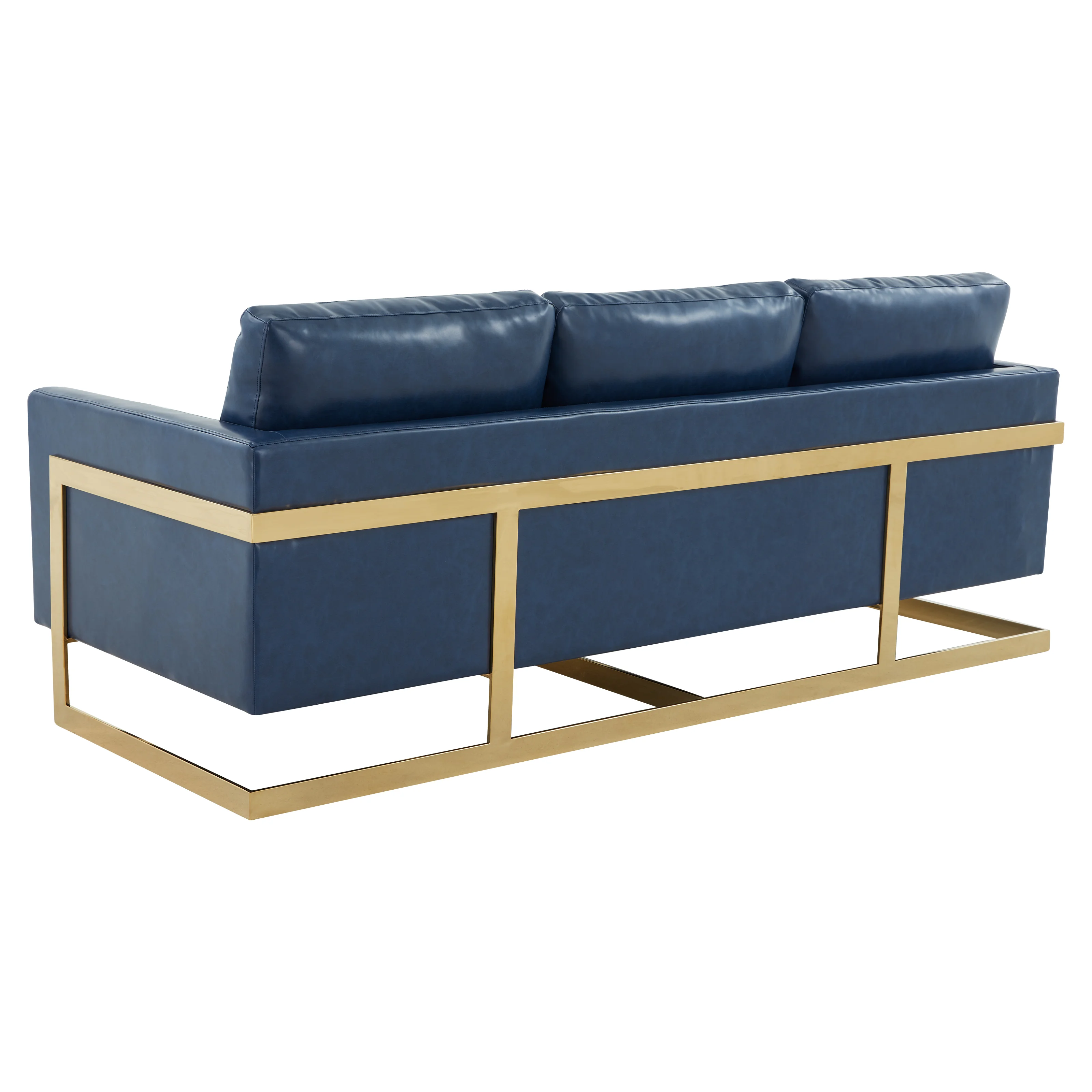 Lincoln Modern Mid-Century Upholstered Leather Sofa with Gold Frame