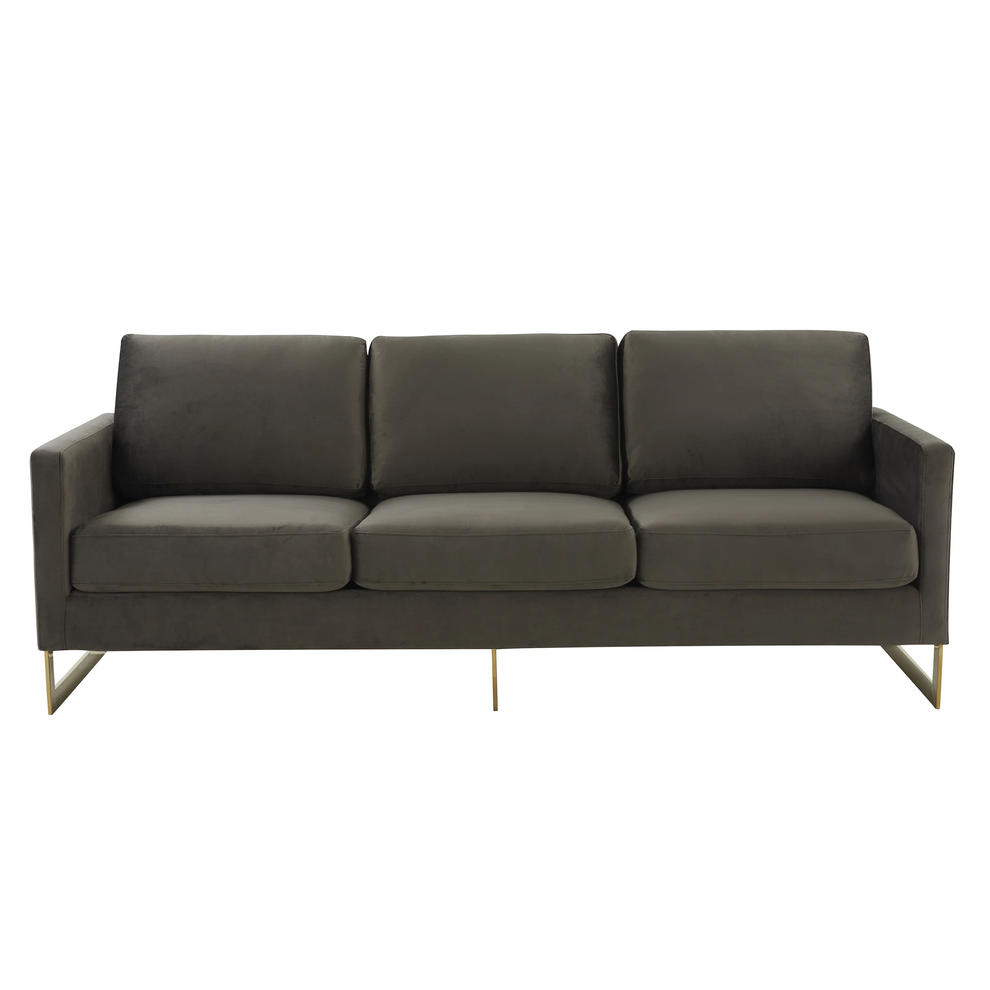 Lincoln Modern Mid-Century Upholstered Velvet Sofa with Gold Frame