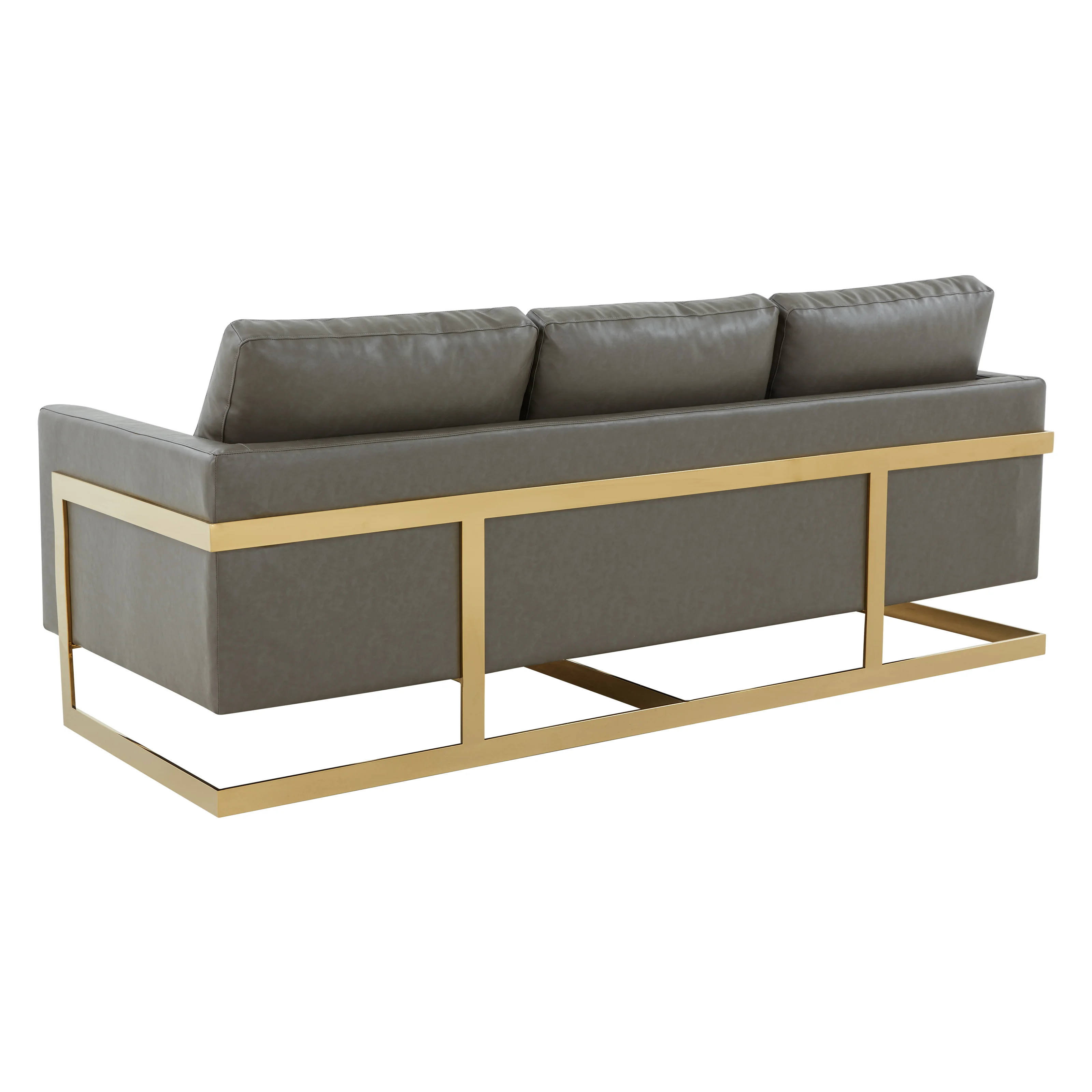 Lincoln Modern Mid-Century Upholstered Leather Sofa with Gold Frame