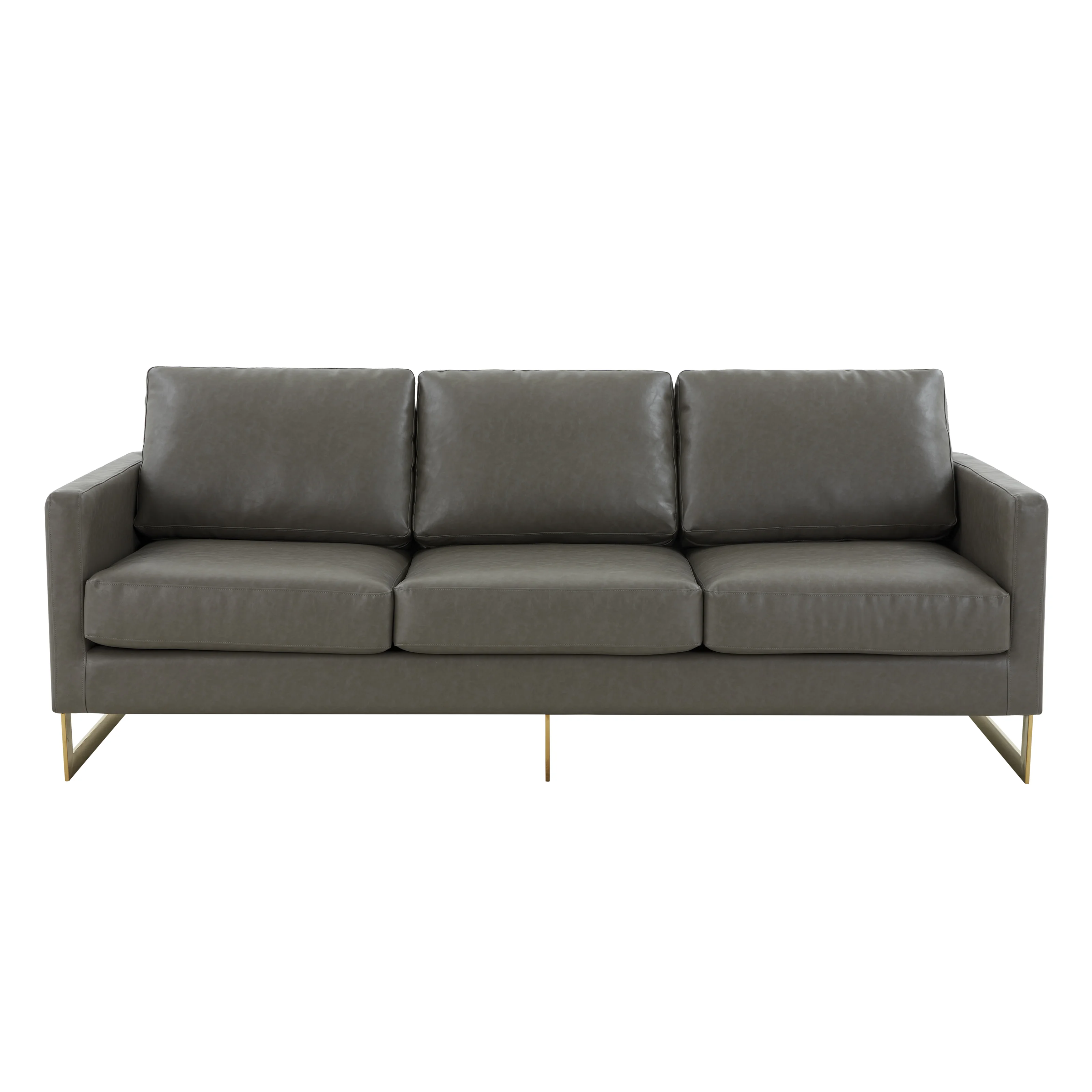 Lincoln Modern Mid-Century Upholstered Leather Sofa with Gold Frame