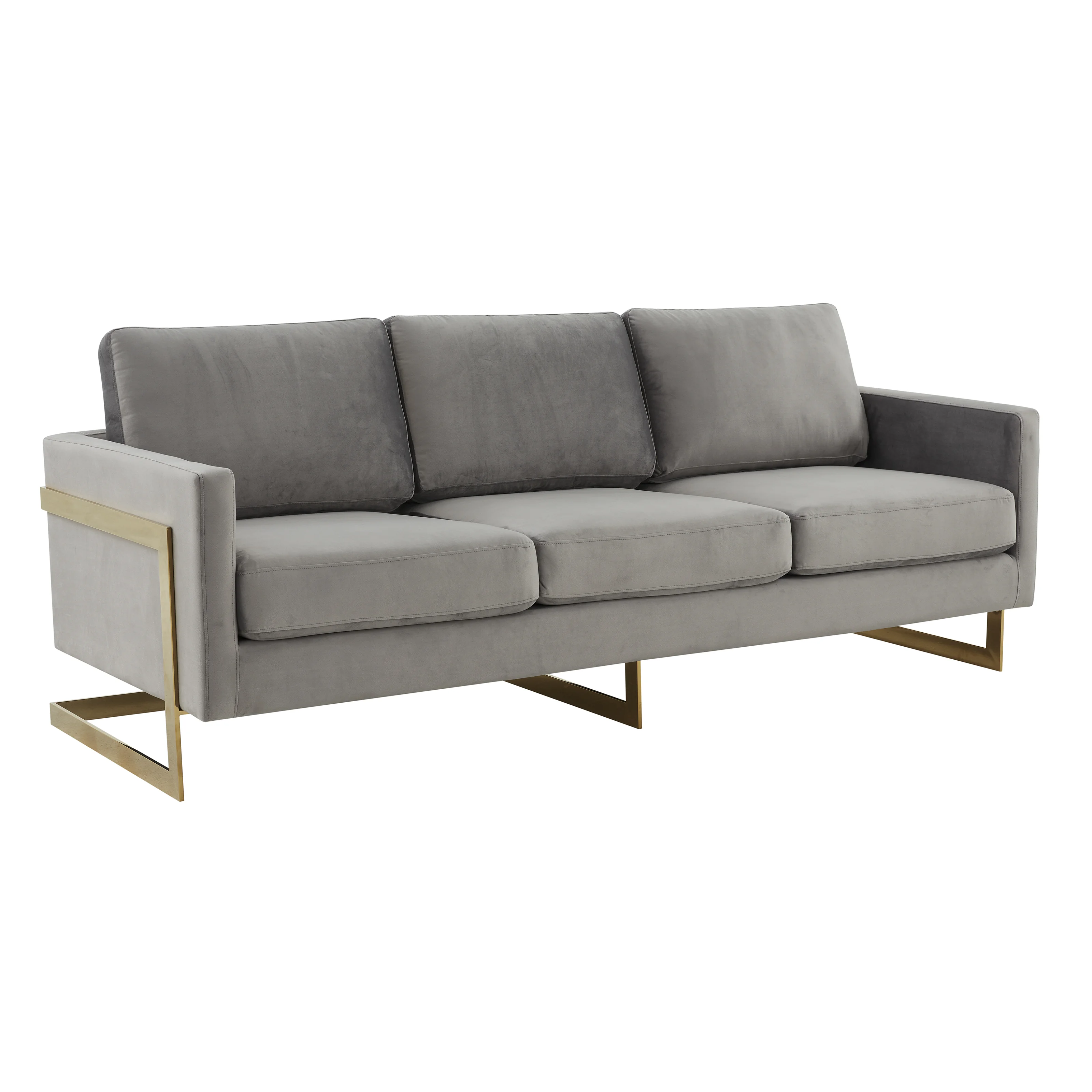 Lincoln Modern Mid-Century Upholstered Velvet Sofa with Gold Frame