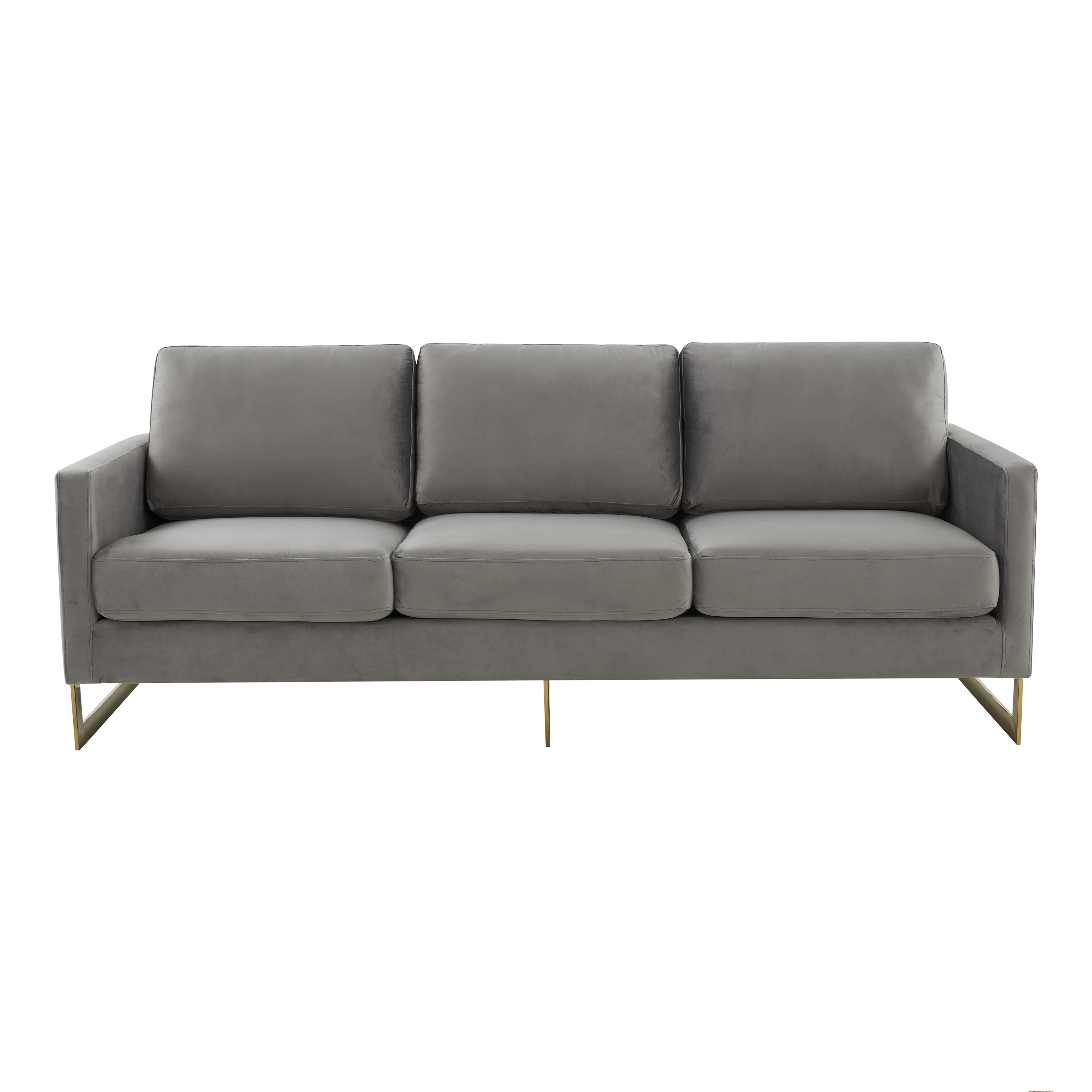 Lincoln Modern Mid-Century Upholstered Velvet Sofa with Gold Frame