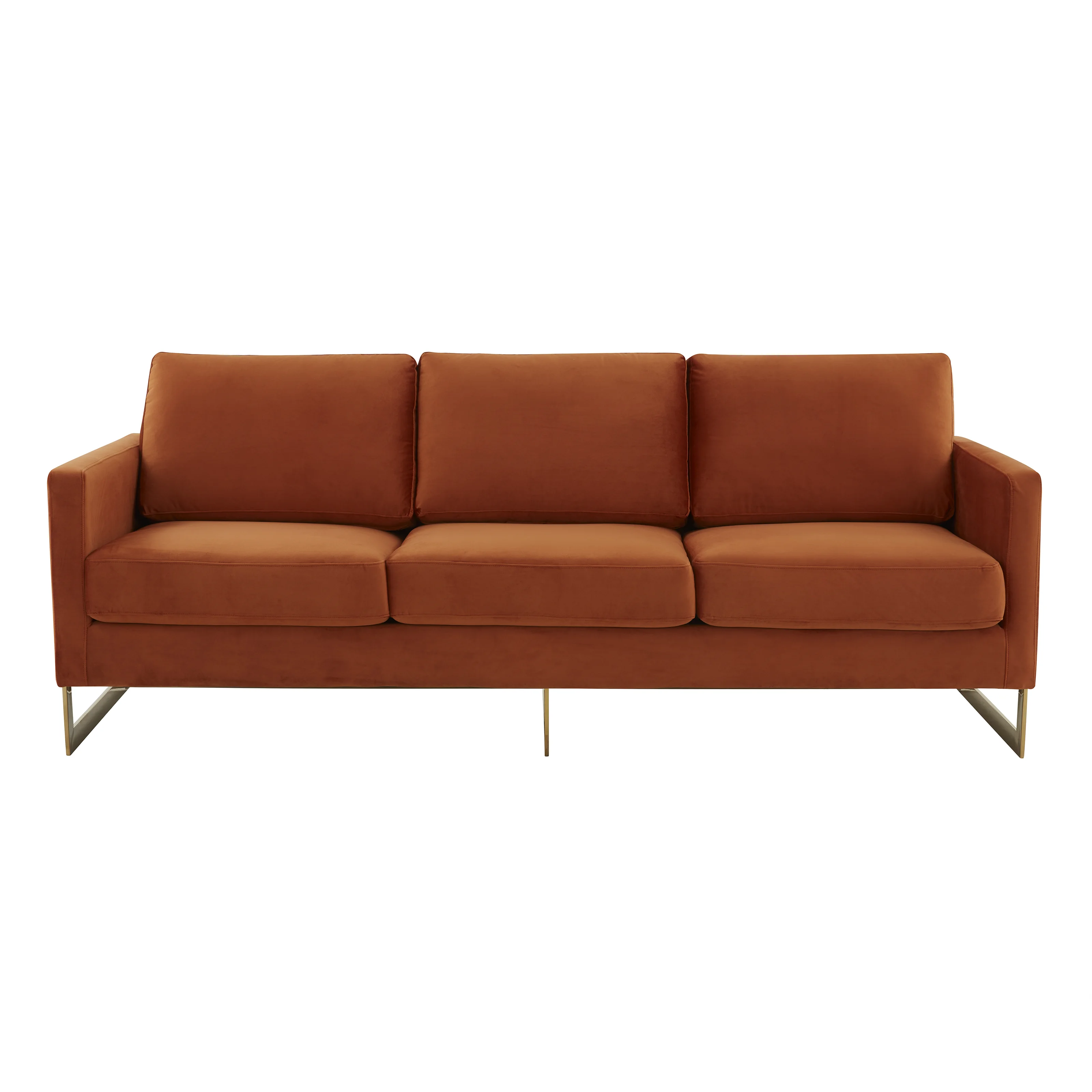 Lincoln Modern Mid-Century Upholstered Velvet Sofa with Gold Frame