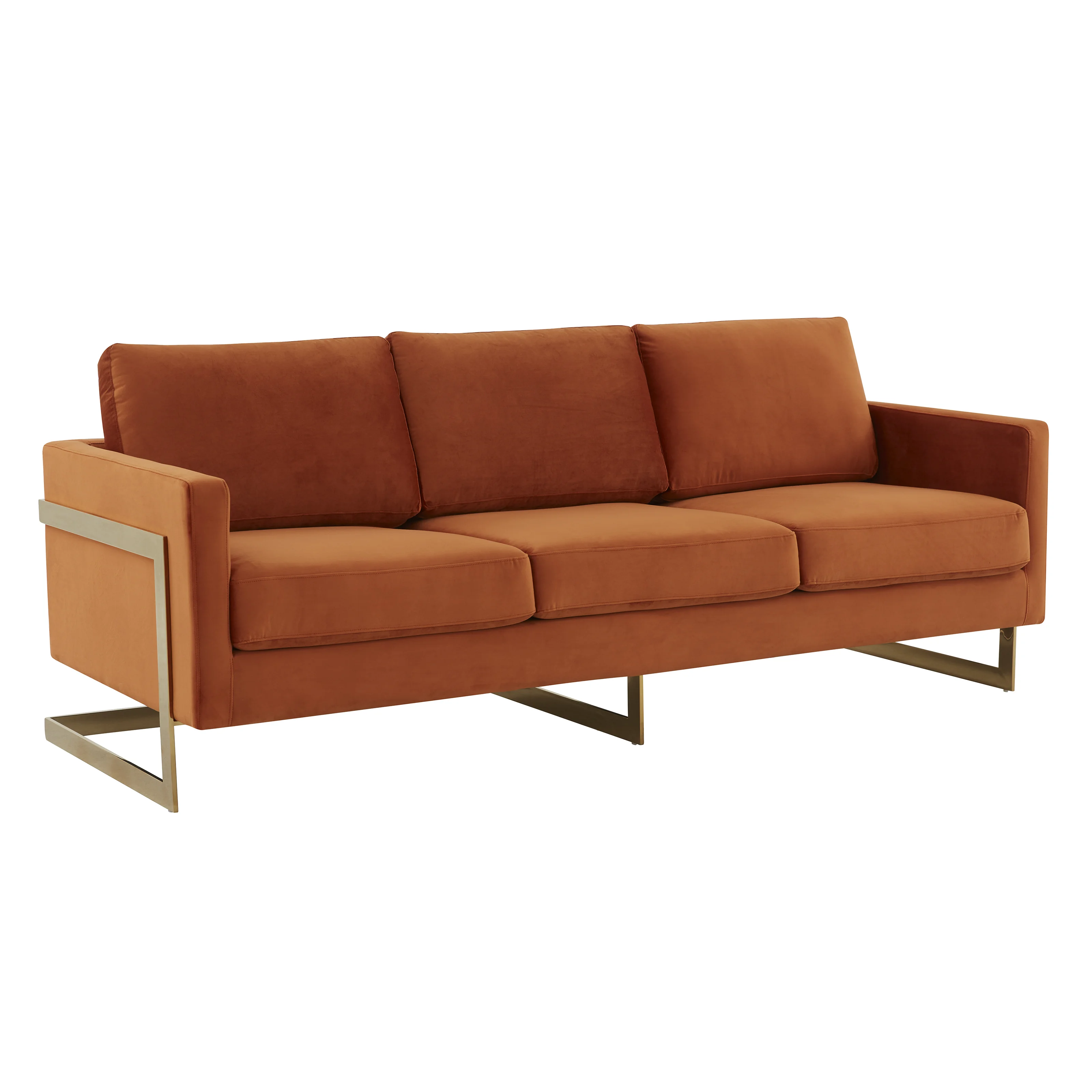 Lincoln Modern Mid-Century Upholstered Velvet Sofa with Gold Frame