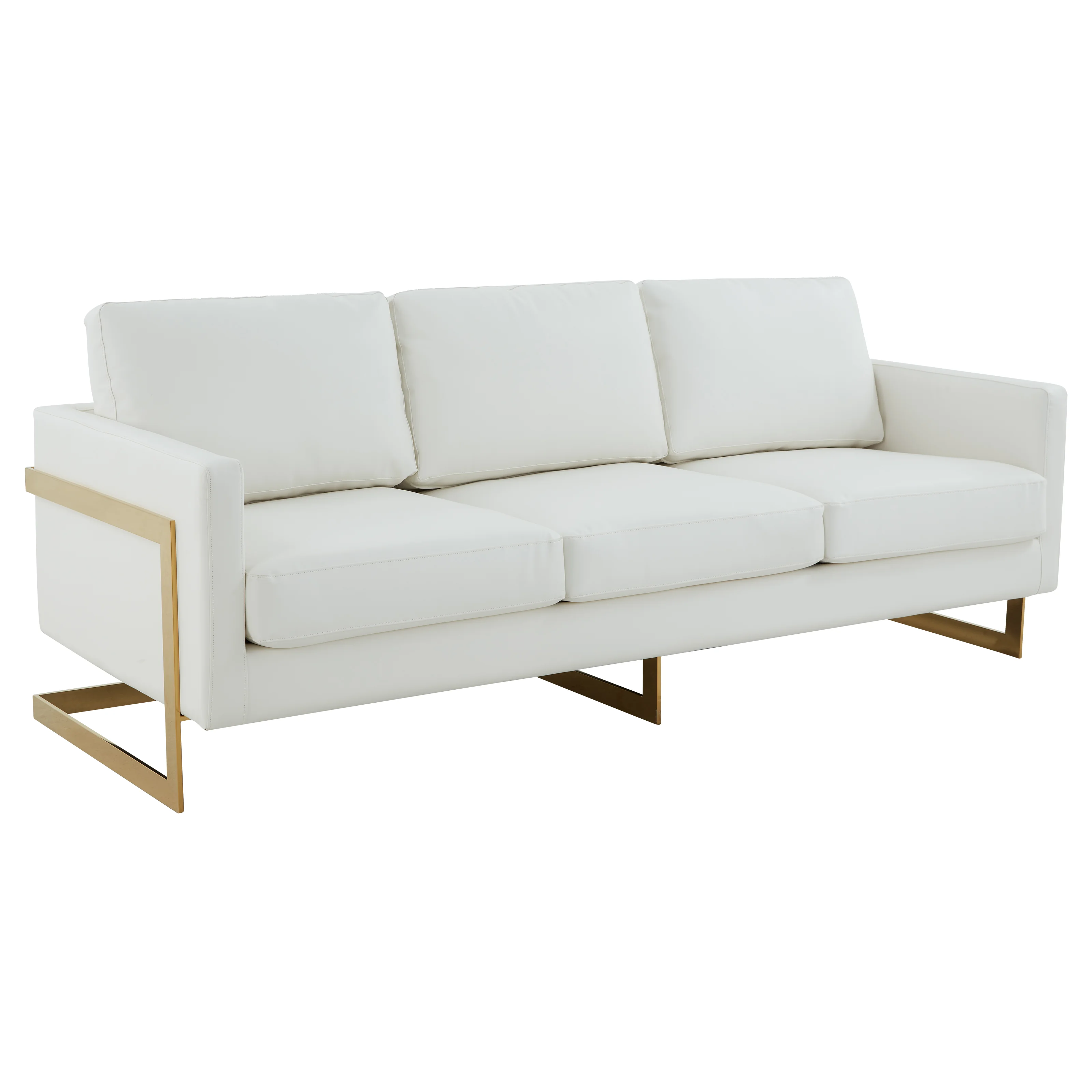 Lincoln Modern Mid-Century Upholstered Leather Sofa with Gold Frame