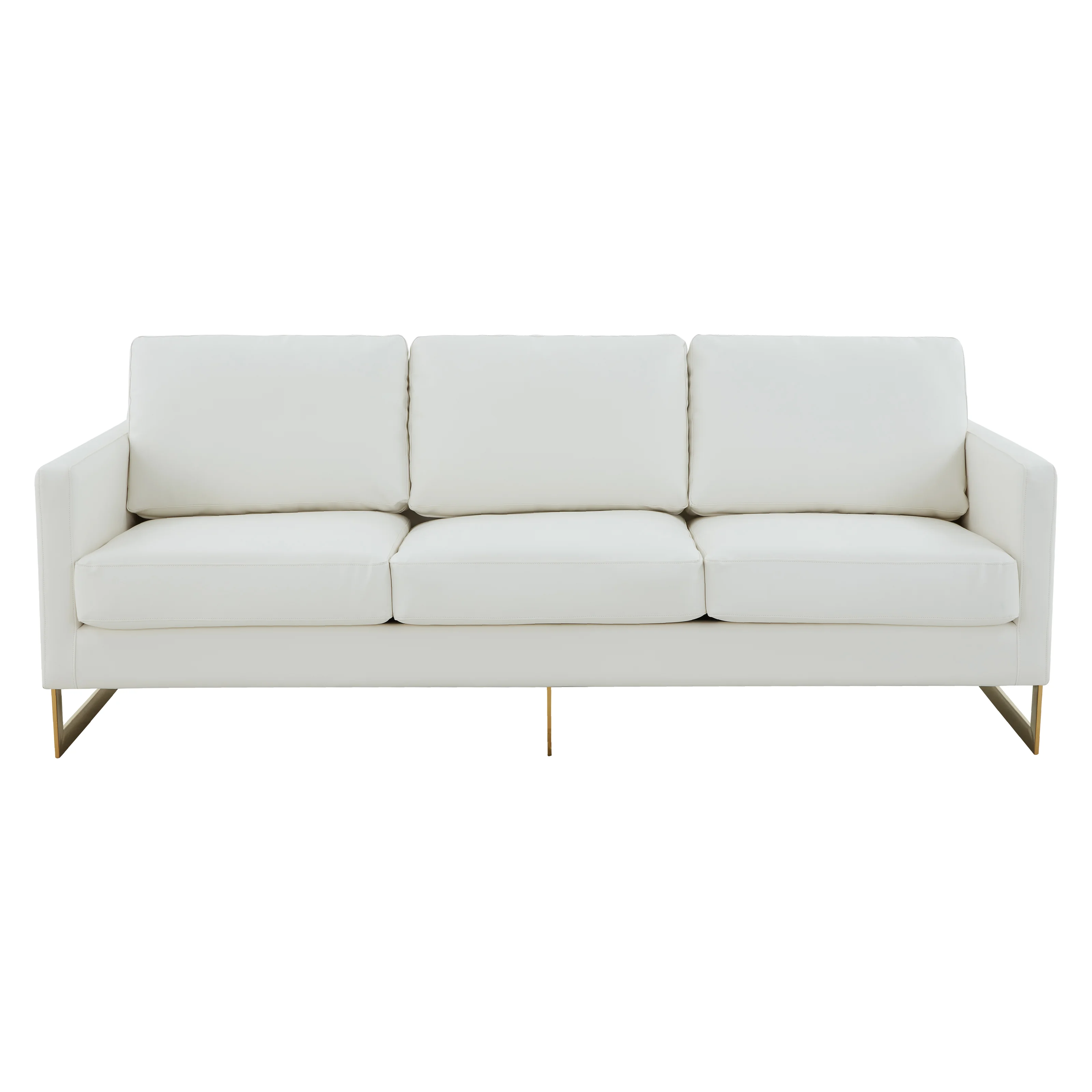 Lincoln Modern Mid-Century Upholstered Leather Sofa with Gold Frame