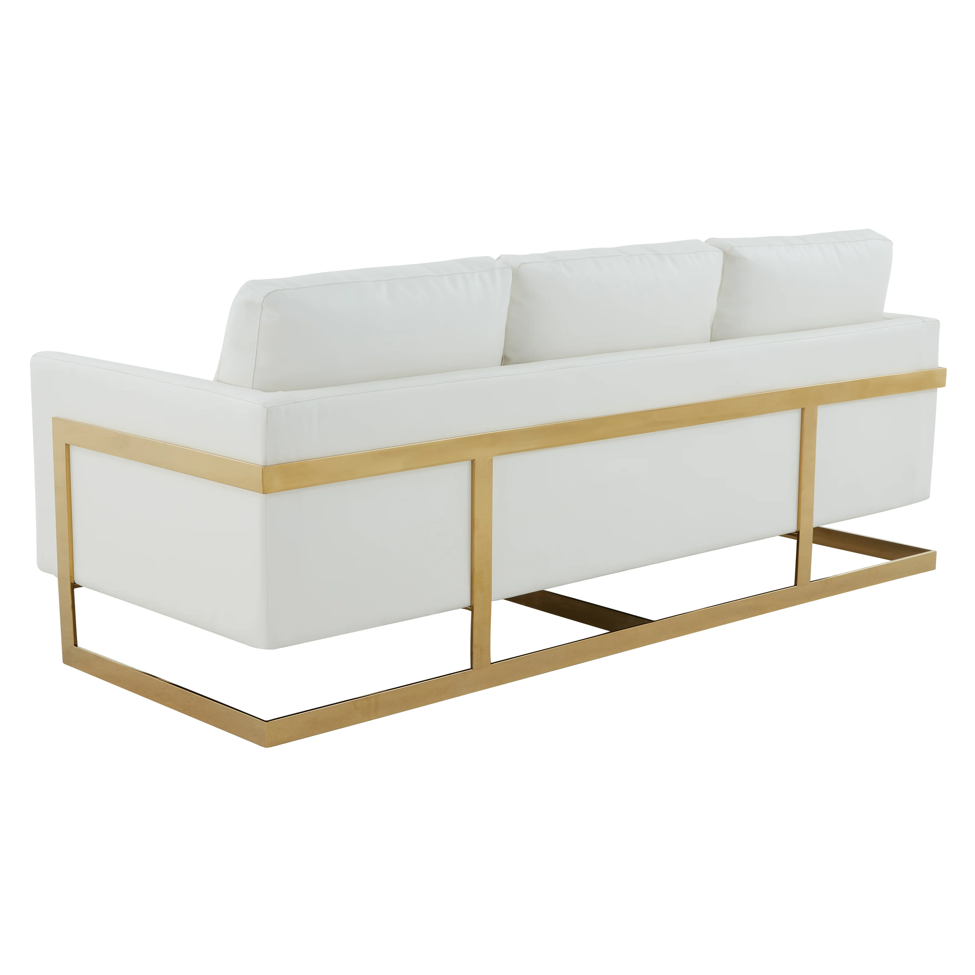 Lincoln Modern Mid-Century Upholstered Leather Sofa with Gold Frame