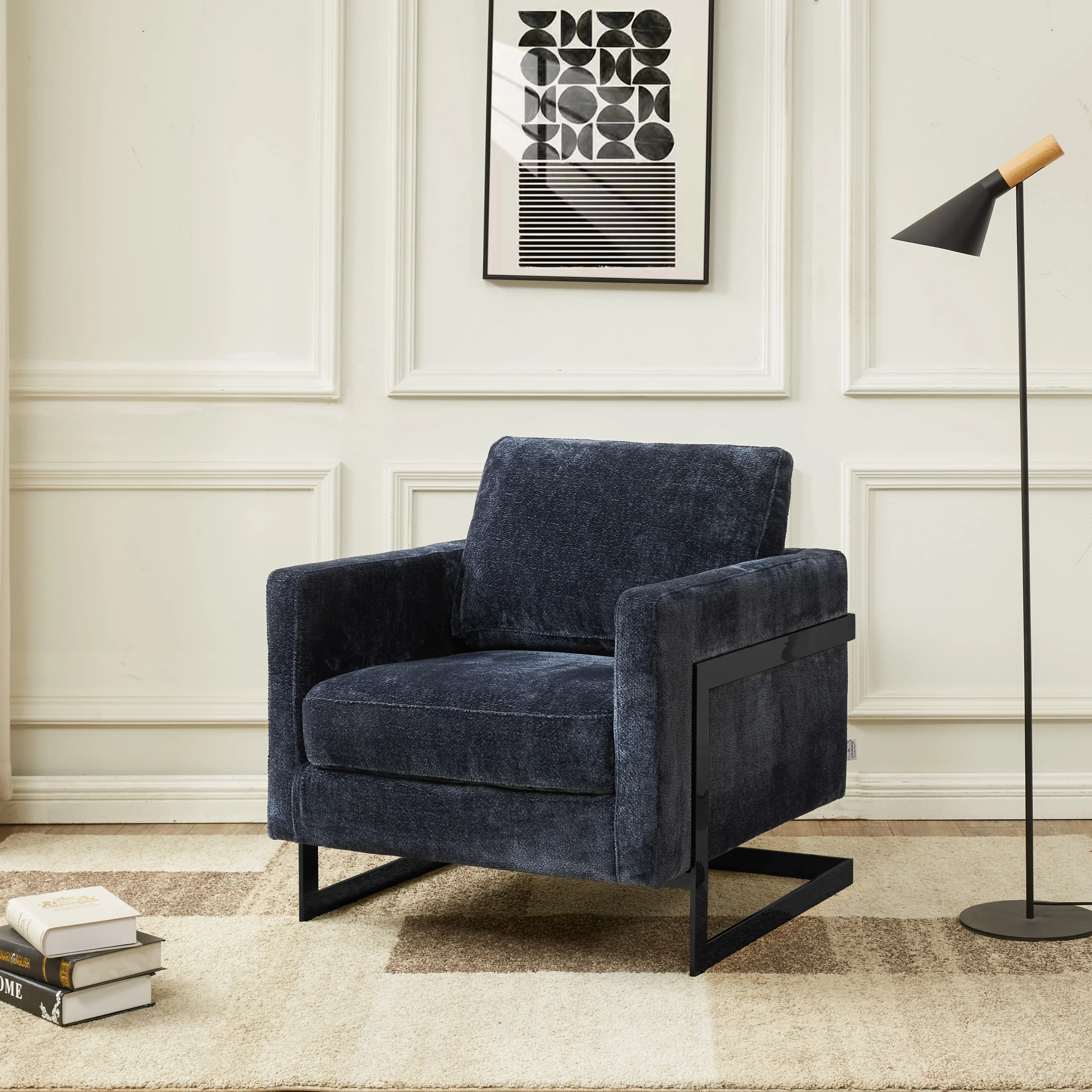 Lincoln Blue Boucle Accent Armchair With Black Frame