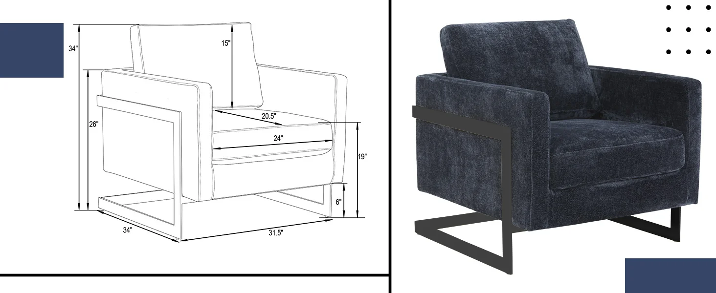 Lincoln Blue Boucle Accent Armchair With Black Frame