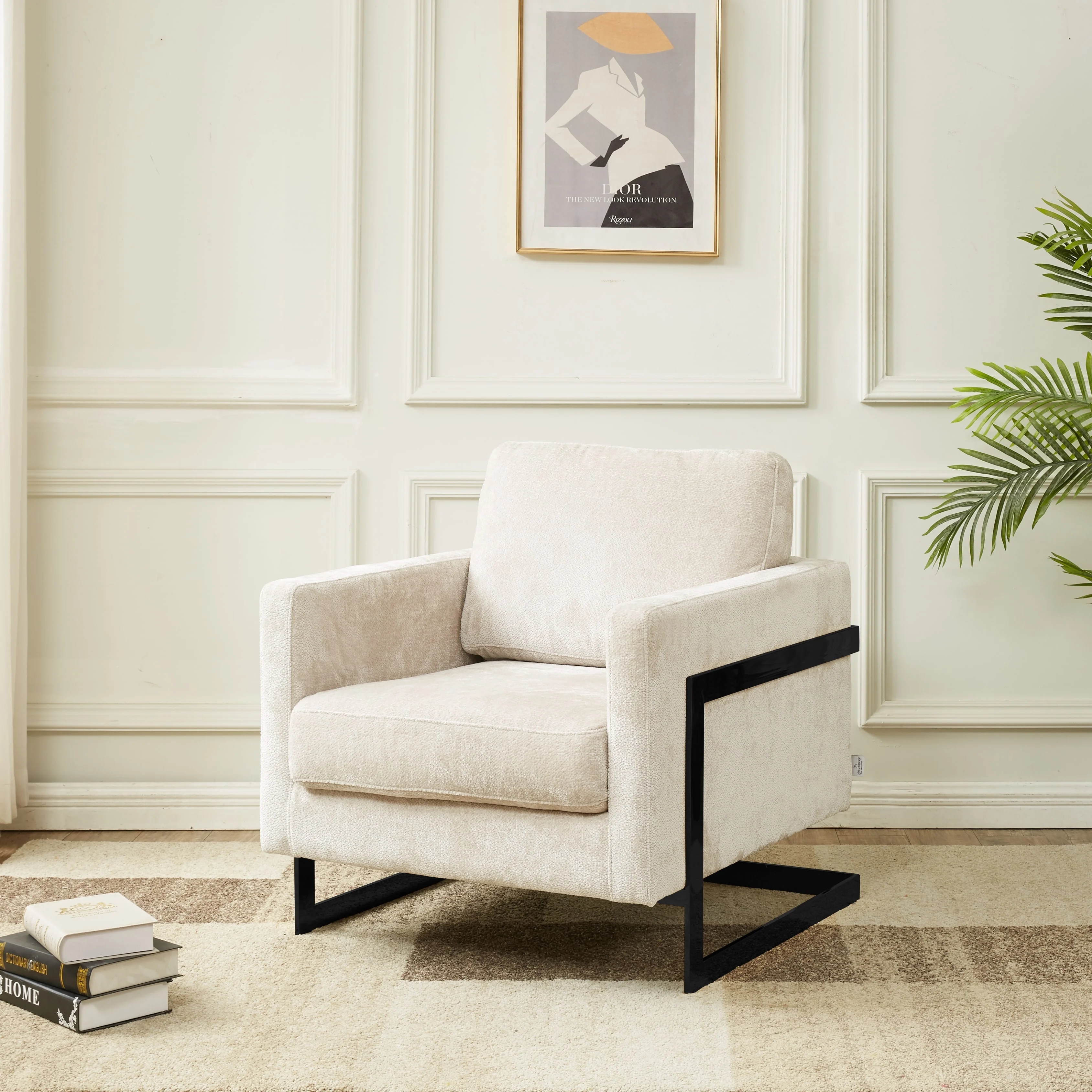 Lincoln Grey Boucle Accent Armchair With Black Frame