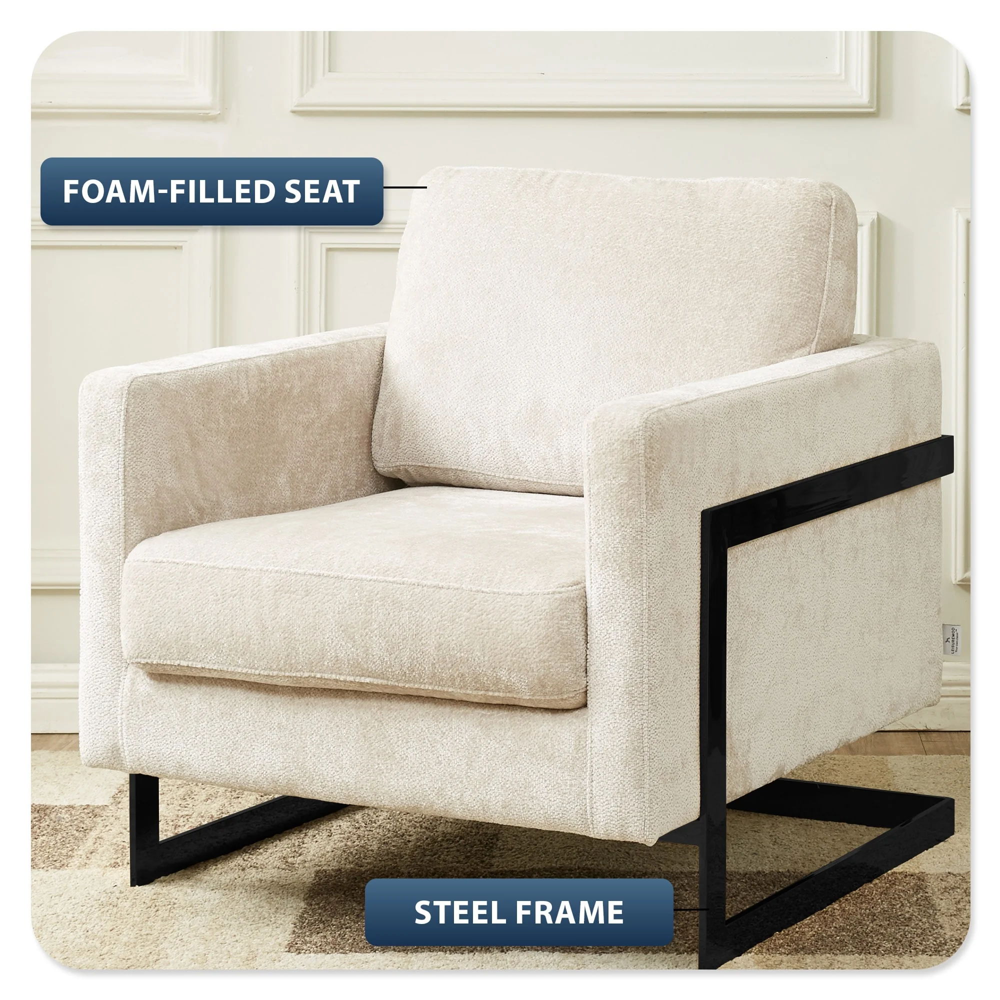 Lincoln Grey Boucle Accent Armchair With Black Frame