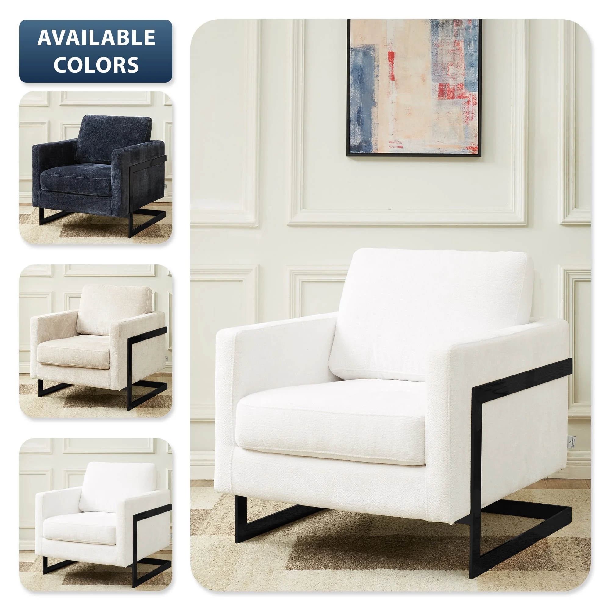 Lincoln White Boucle Accent Armchair With Black Frame
