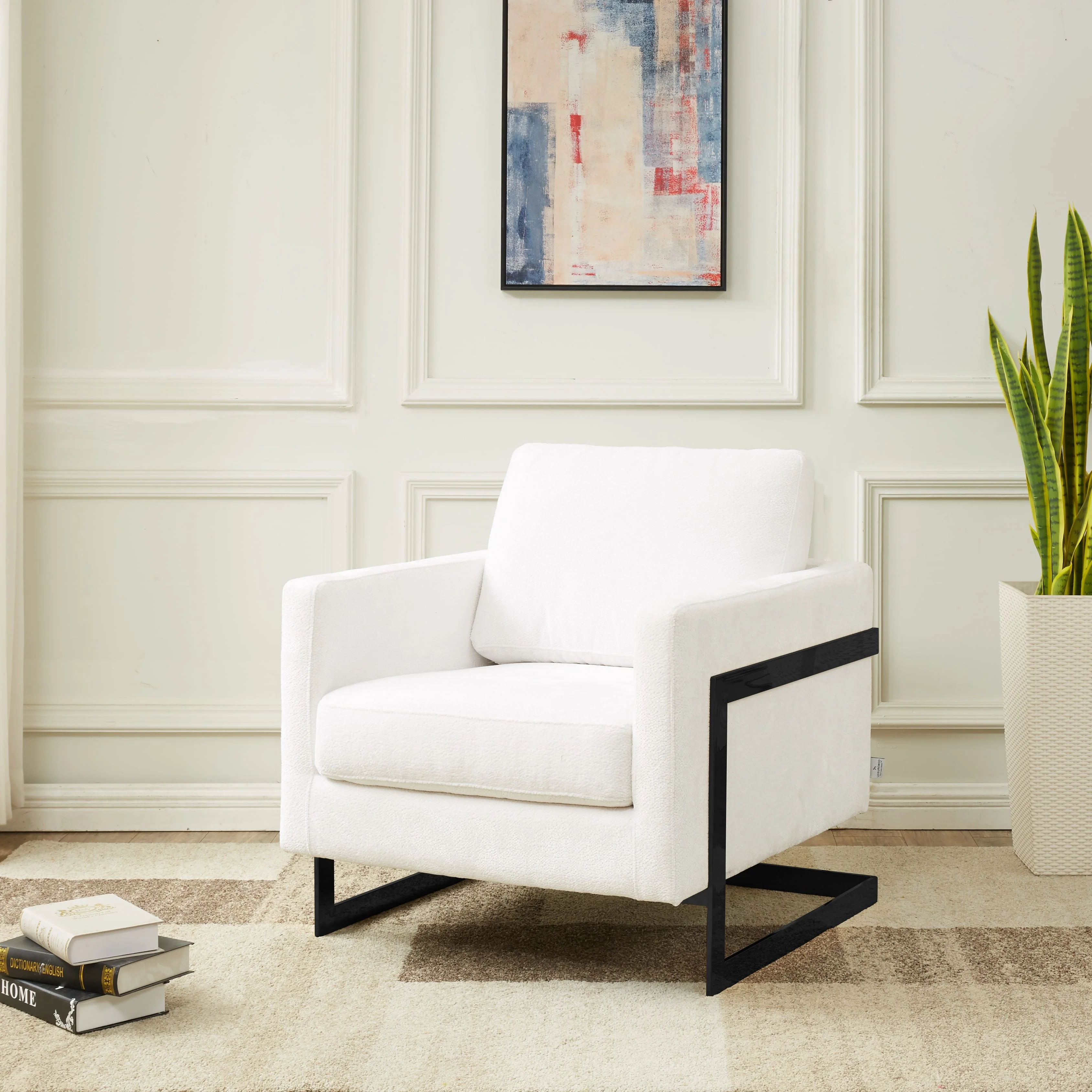 Lincoln White Boucle Accent Armchair With Black Frame