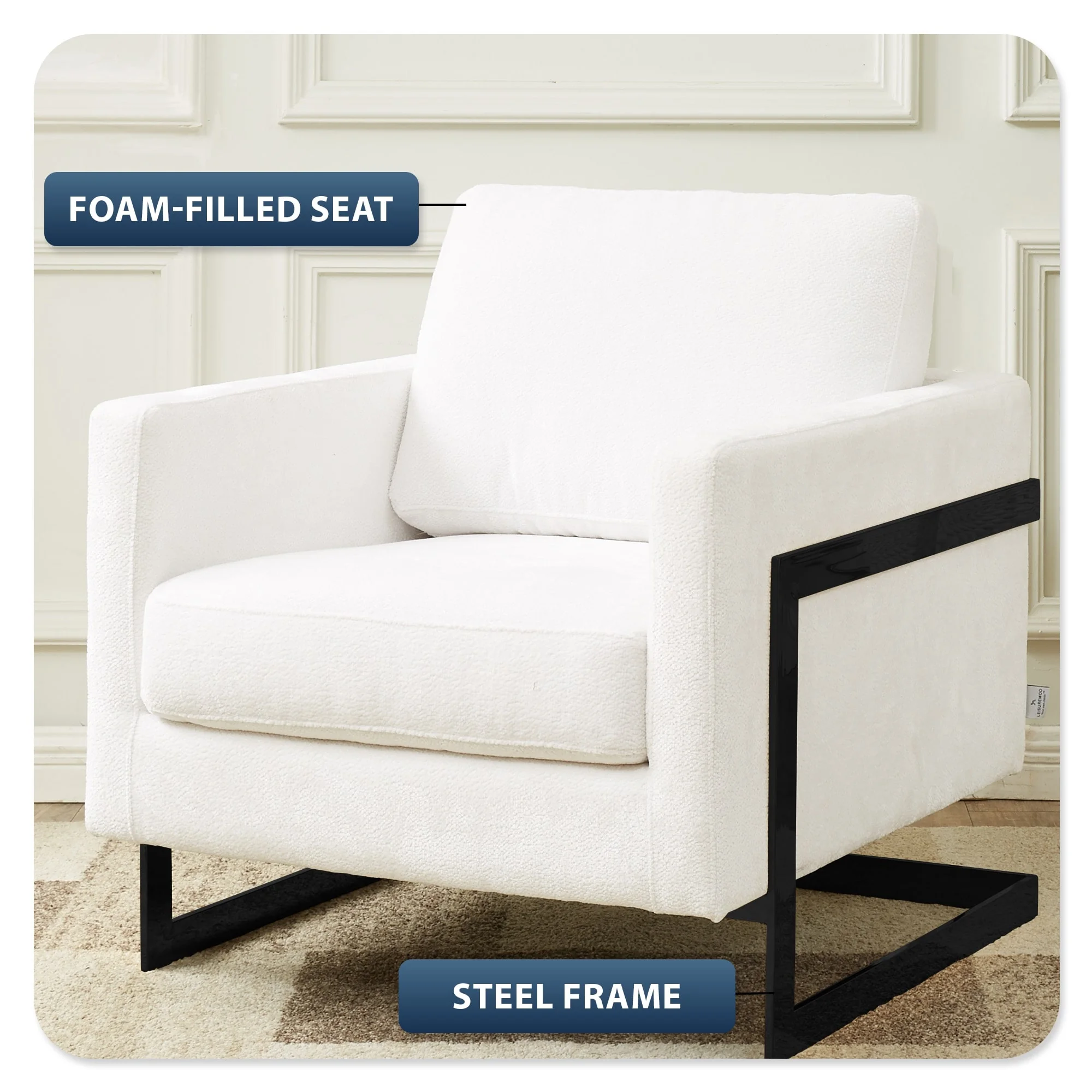 Lincoln White Boucle Accent Armchair With Black Frame