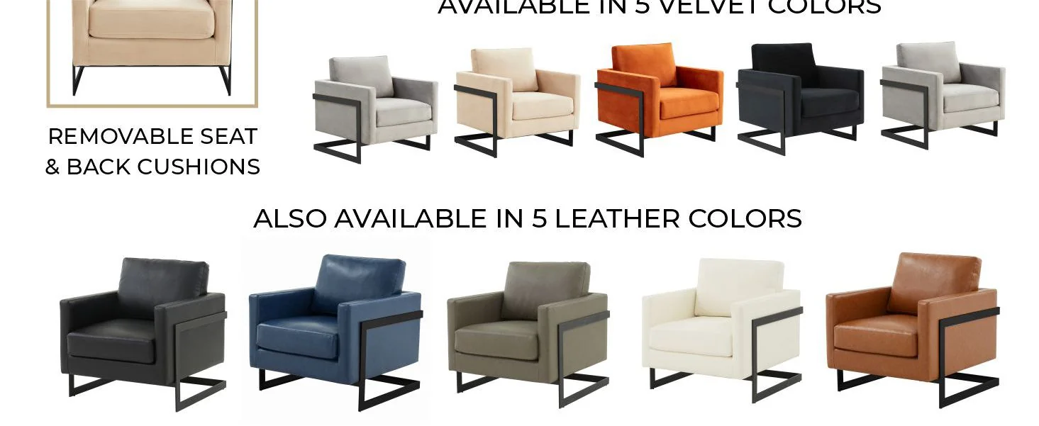 Lincoln Velvet Accent Armchair With Black Steel Frame in Light Grey