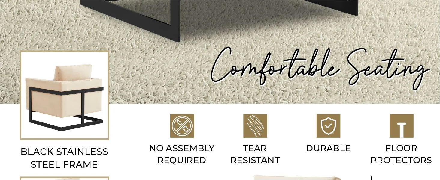 Lincoln Velvet Accent Armchair With Black Steel Frame in Light Grey