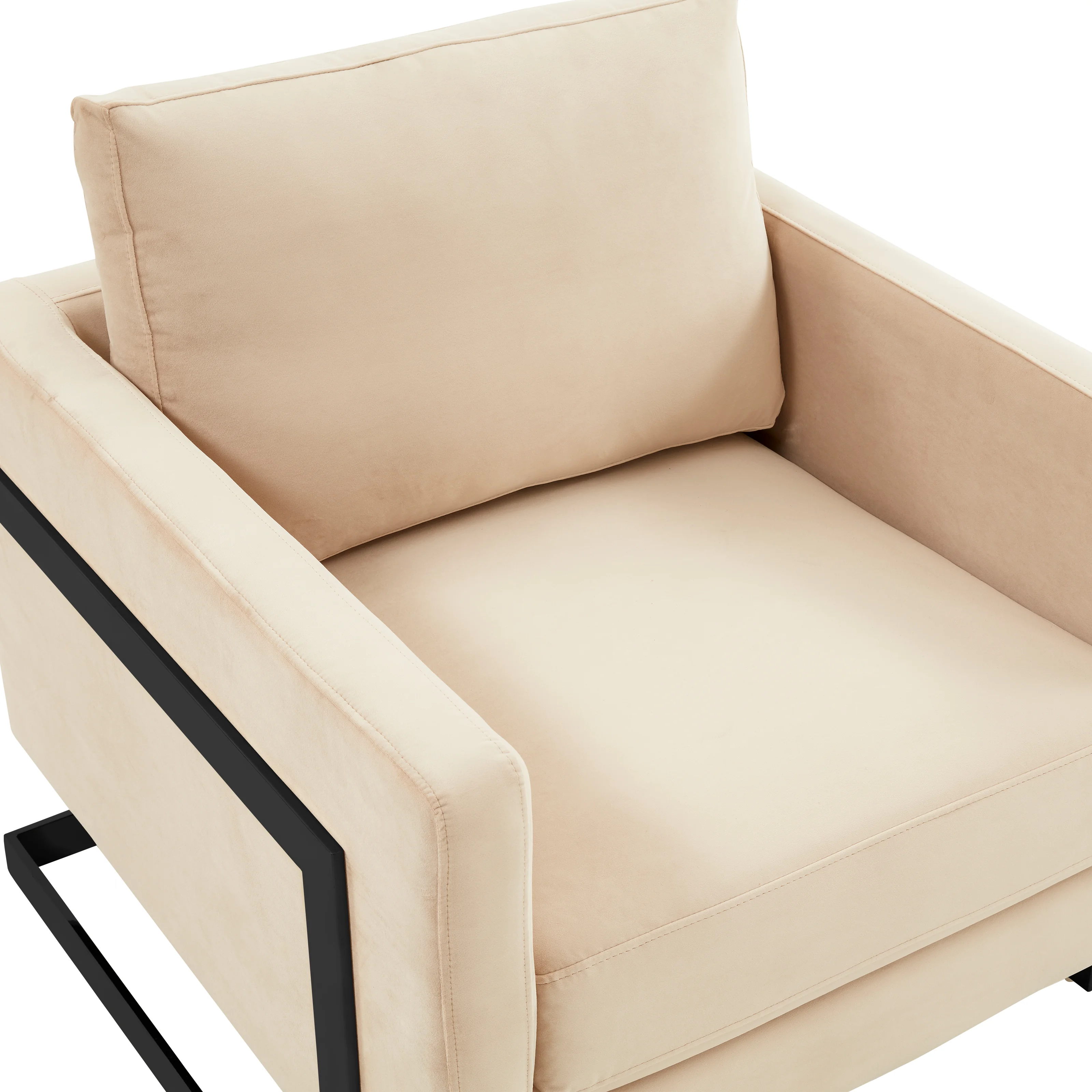 Lincoln Velvet Accent Armchair With Black Steel Frame in Light Grey