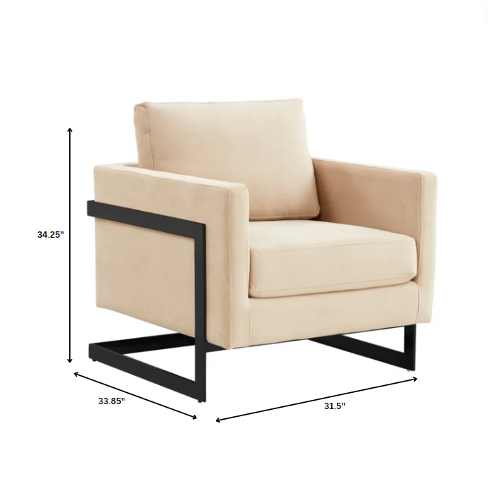 Lincoln Velvet Accent Armchair With Black Steel Frame in Light Grey