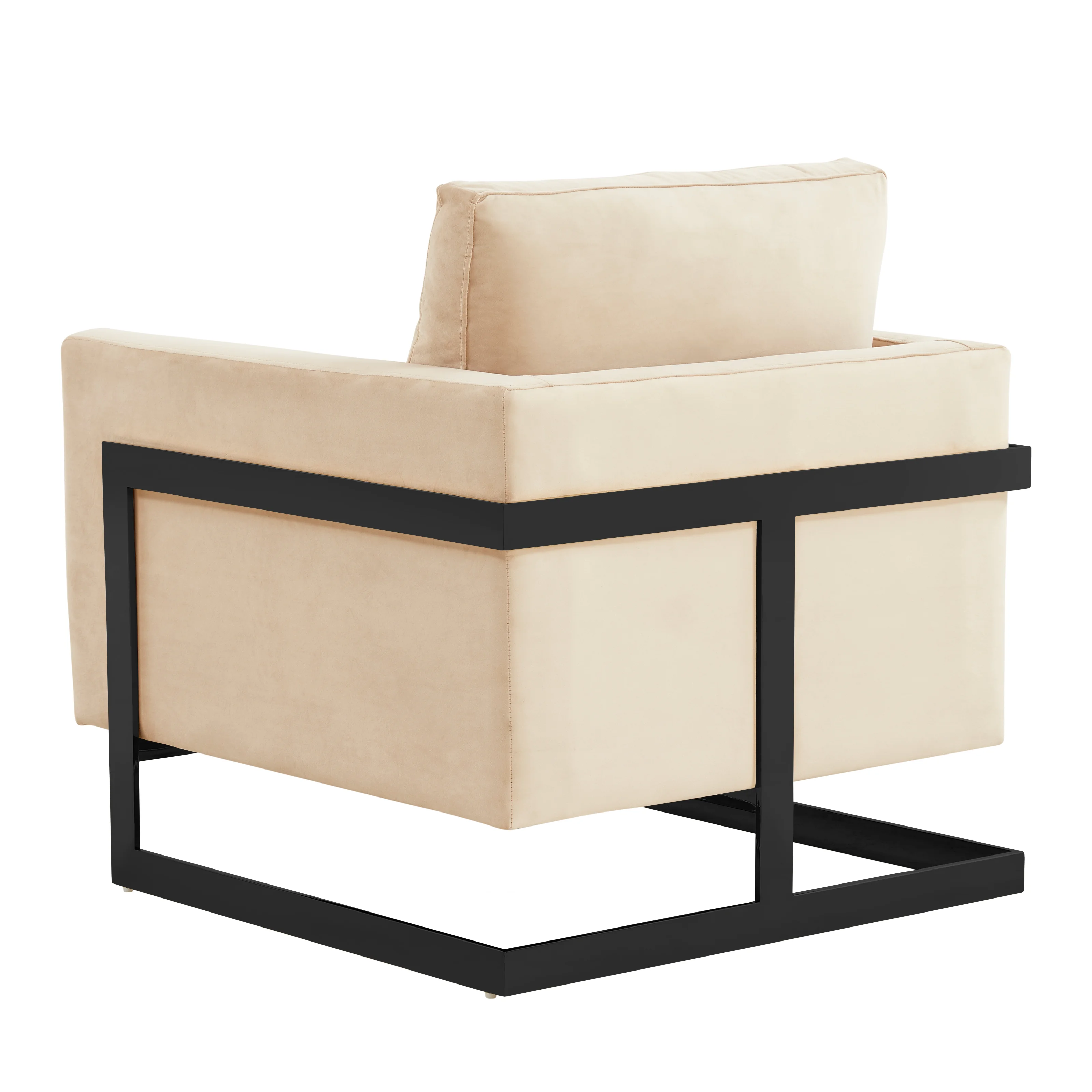 Lincoln Velvet Accent Armchair With Black Steel Frame in Light Grey