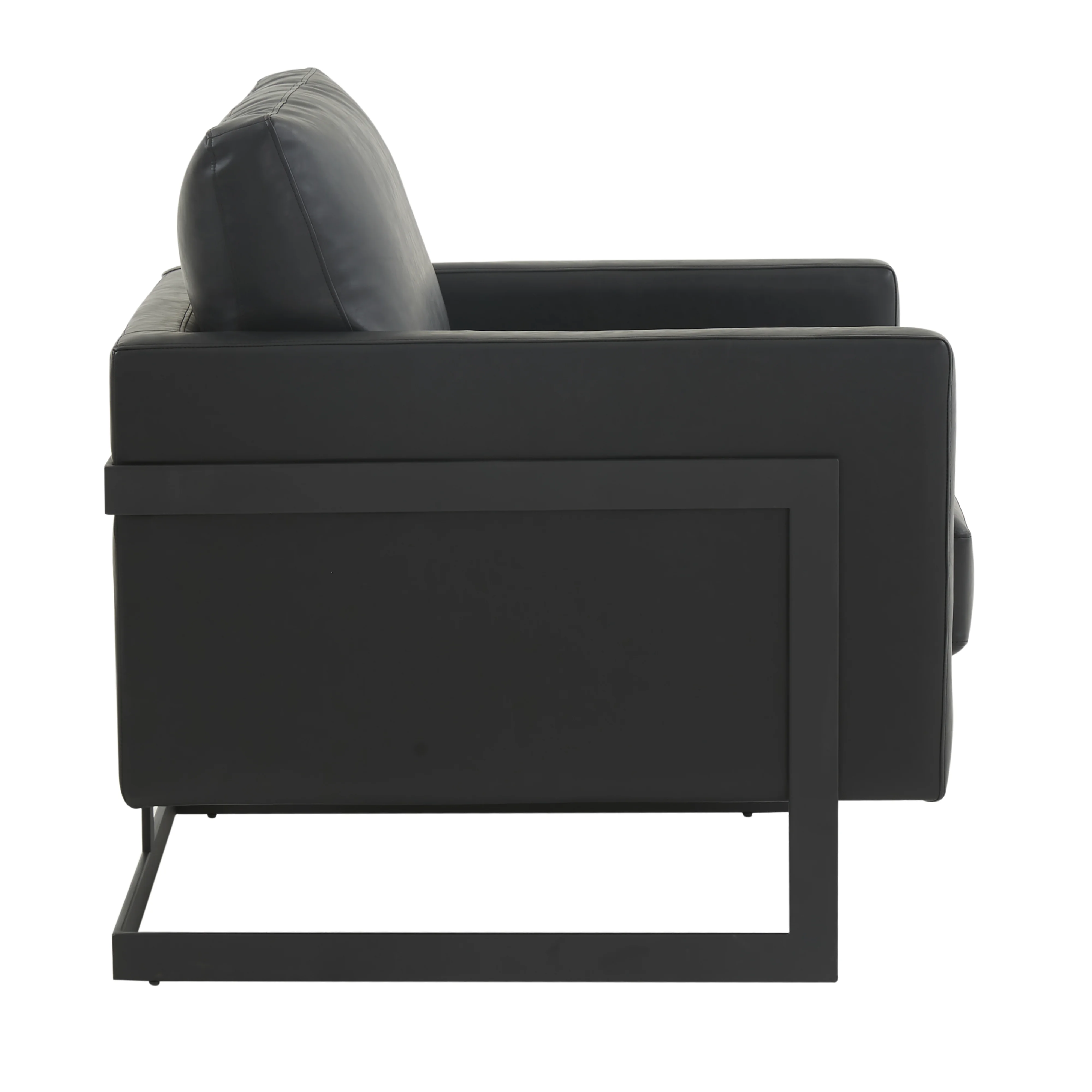 Lincoln Leather Accent Armchair With Black Steel Frame in Black