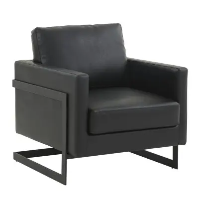 Lincoln Leather Accent Armchair With Black Steel Frame in Black