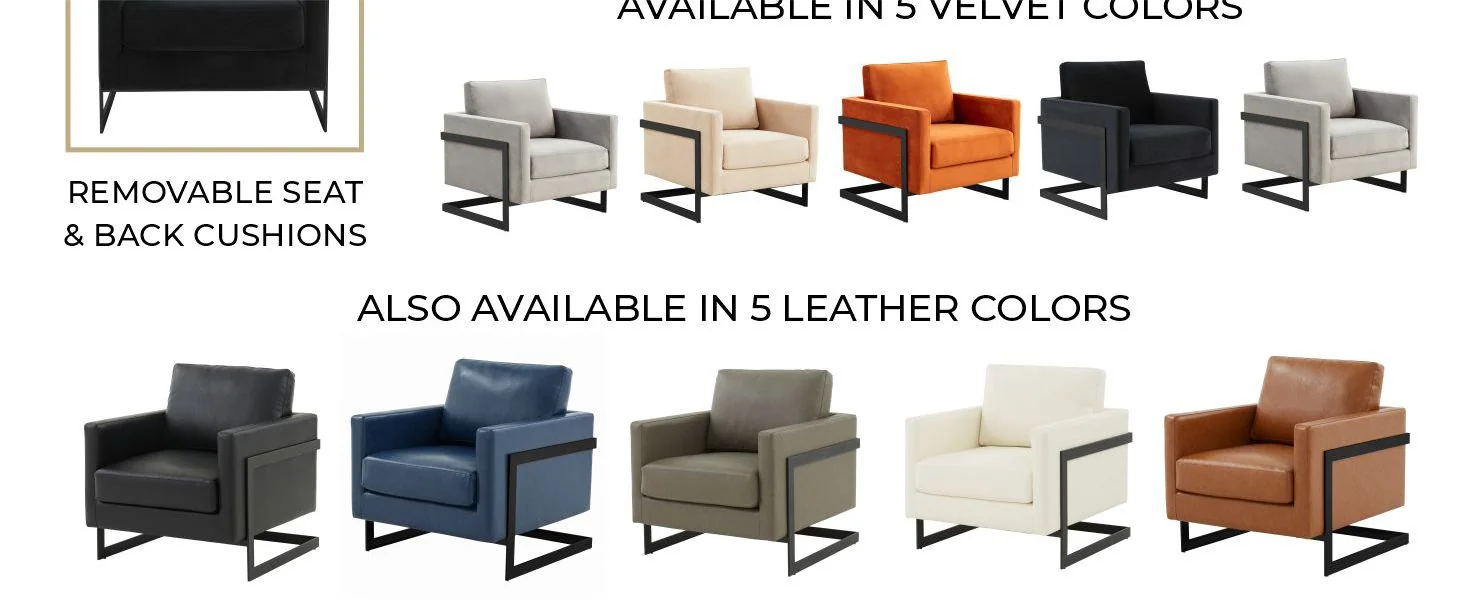 Lincoln Velvet Accent Armchair With Black Steel Frame in Light Grey