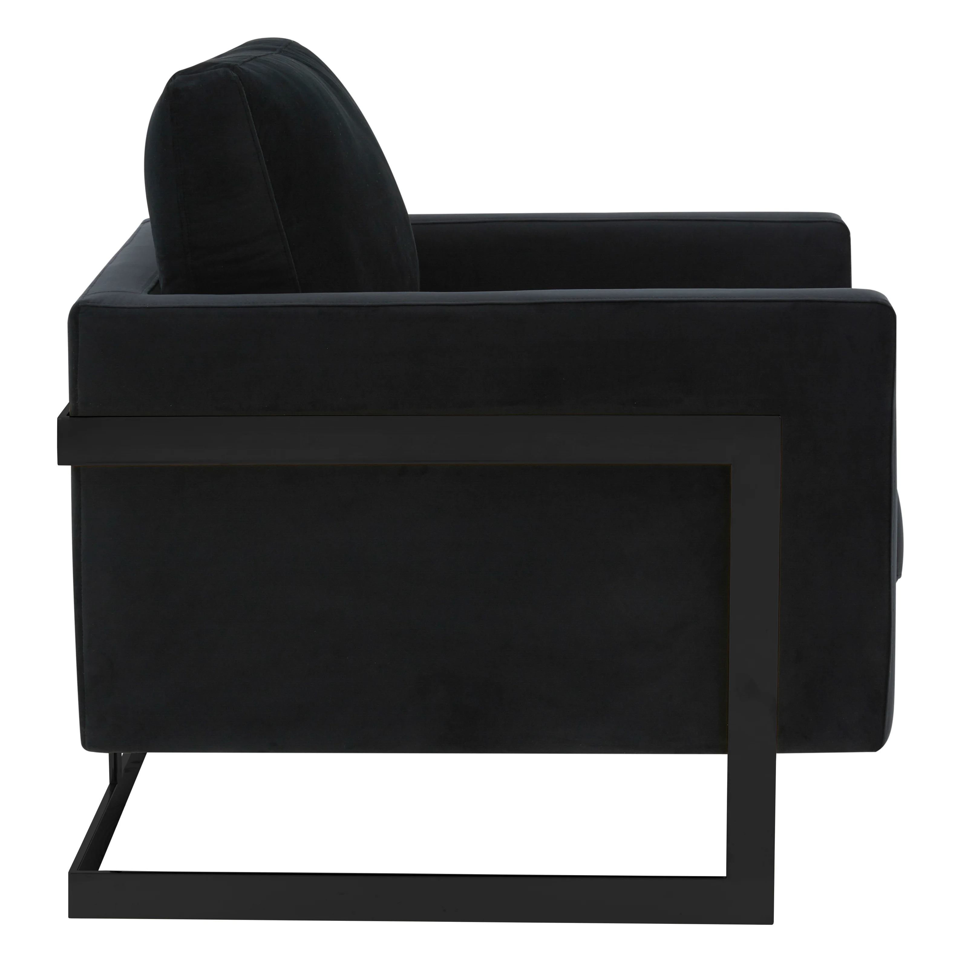 Lincoln Velvet Accent Armchair With Black Steel Frame in Light Grey