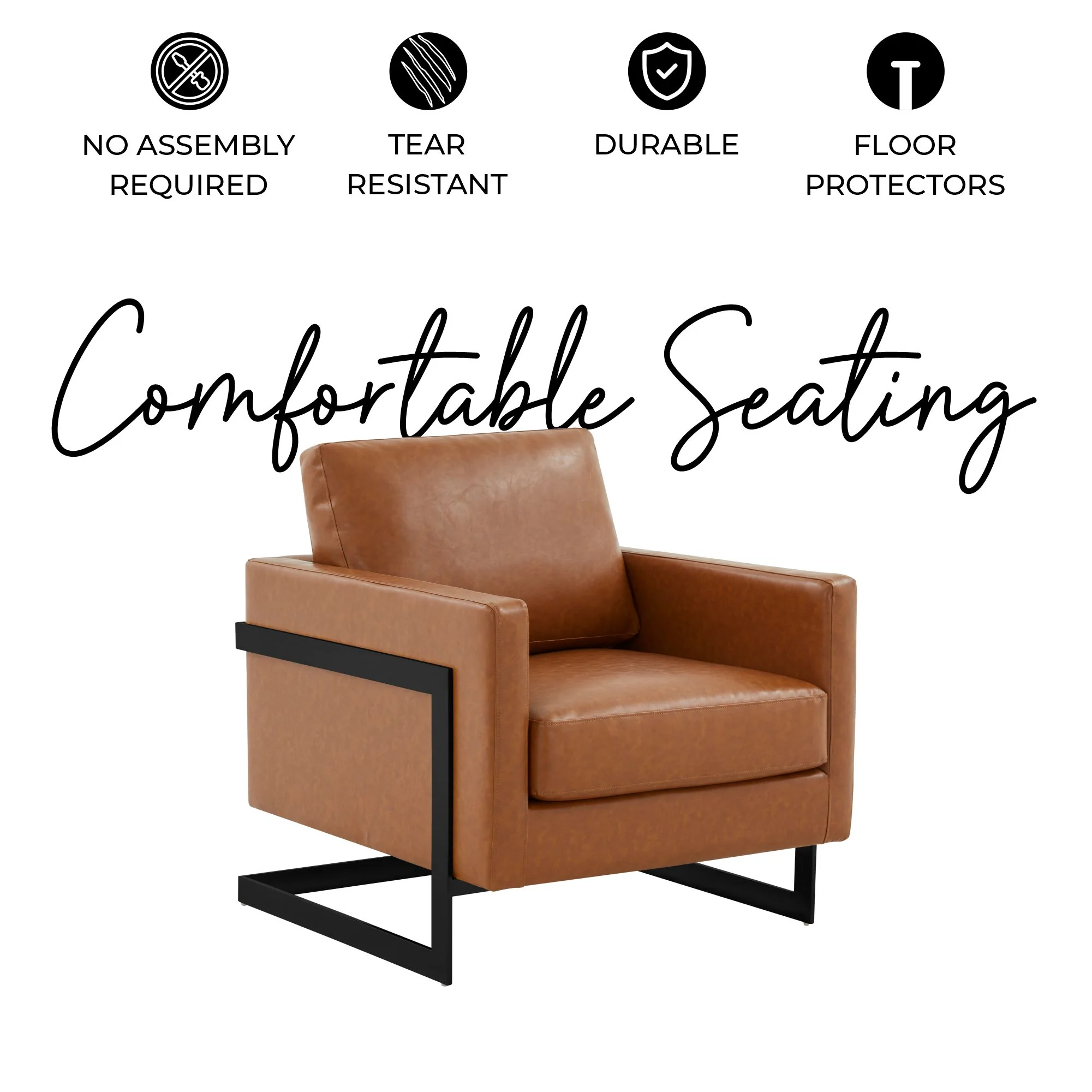 Lincoln Leather Accent Armchair With Black Frame