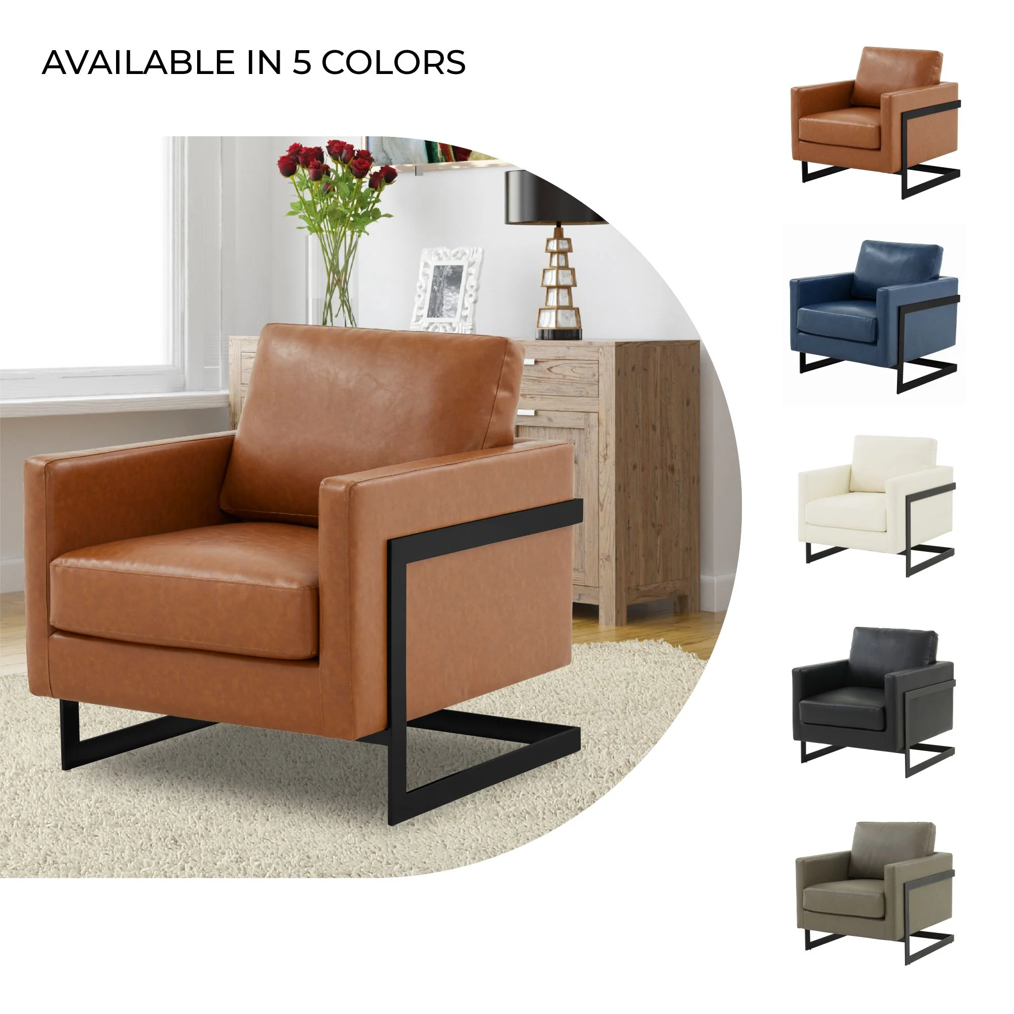 Lincoln Leather Accent Armchair With Black Frame