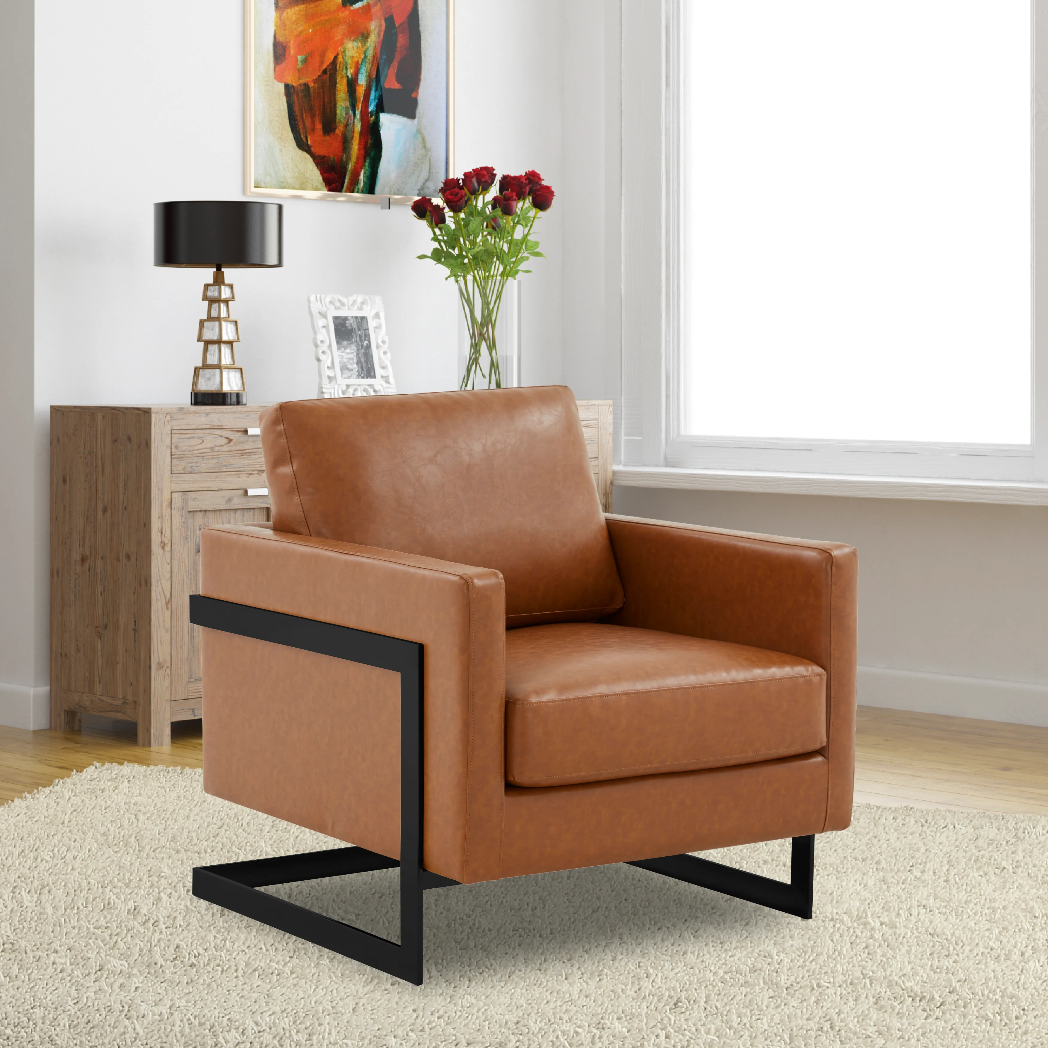 Lincoln Leather Accent Armchair With Black Frame