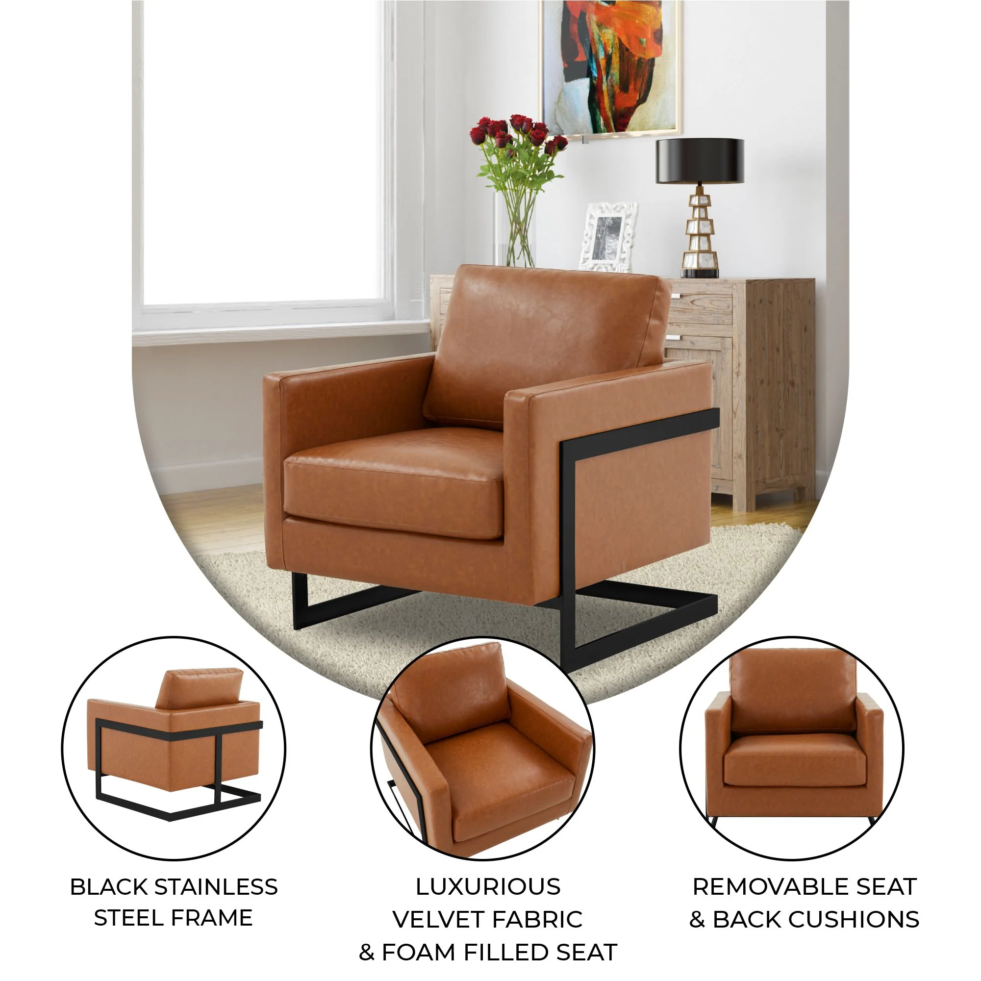 Lincoln Leather Accent Armchair With Black Frame