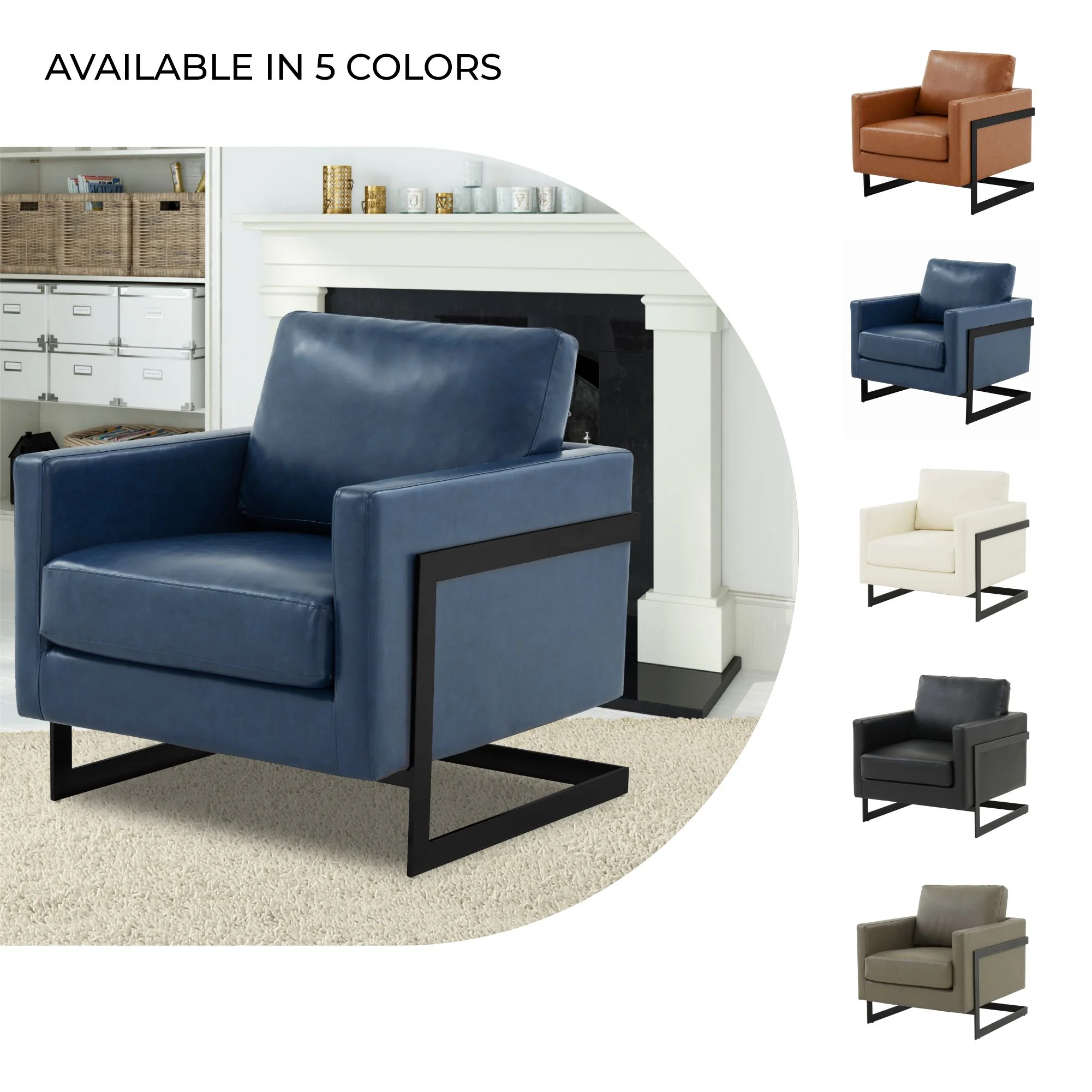 Lincoln Leather Accent Armchair With Black Frame