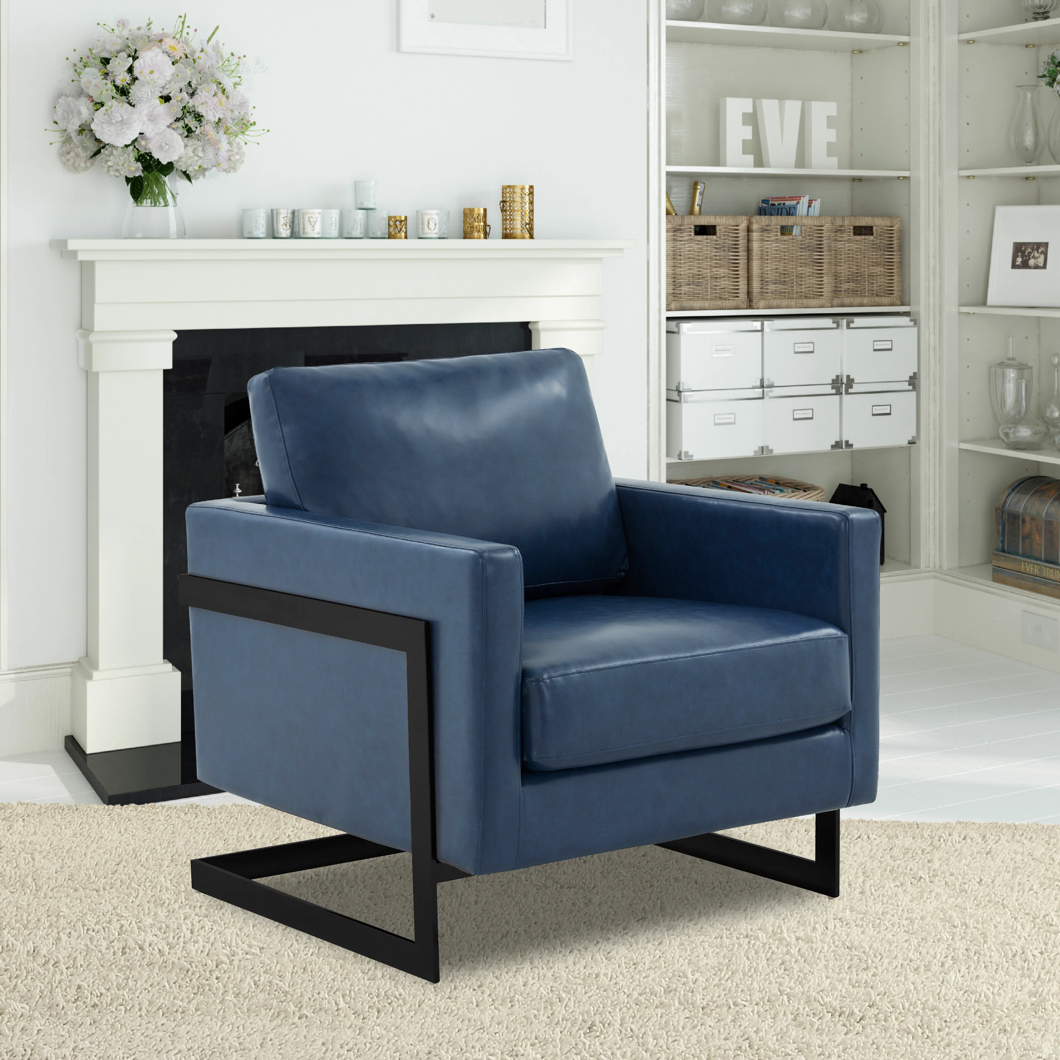 Lincoln Leather Accent Armchair With Black Frame