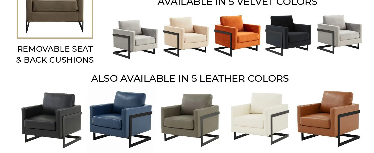 Lincoln Velvet Accent Armchair With Black Steel Frame in Light Grey