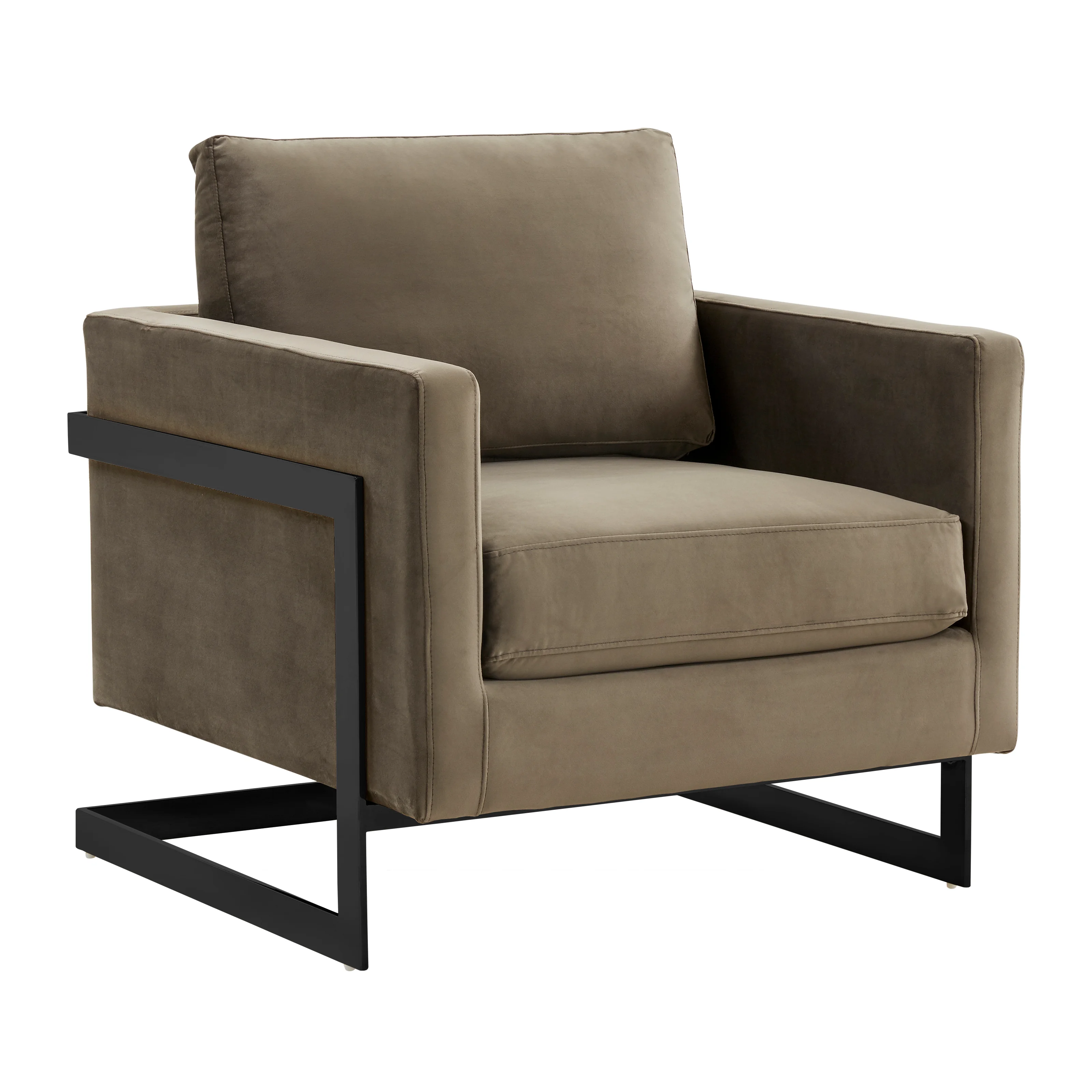Lincoln Velvet Accent Armchair With Black Steel Frame in Light Grey