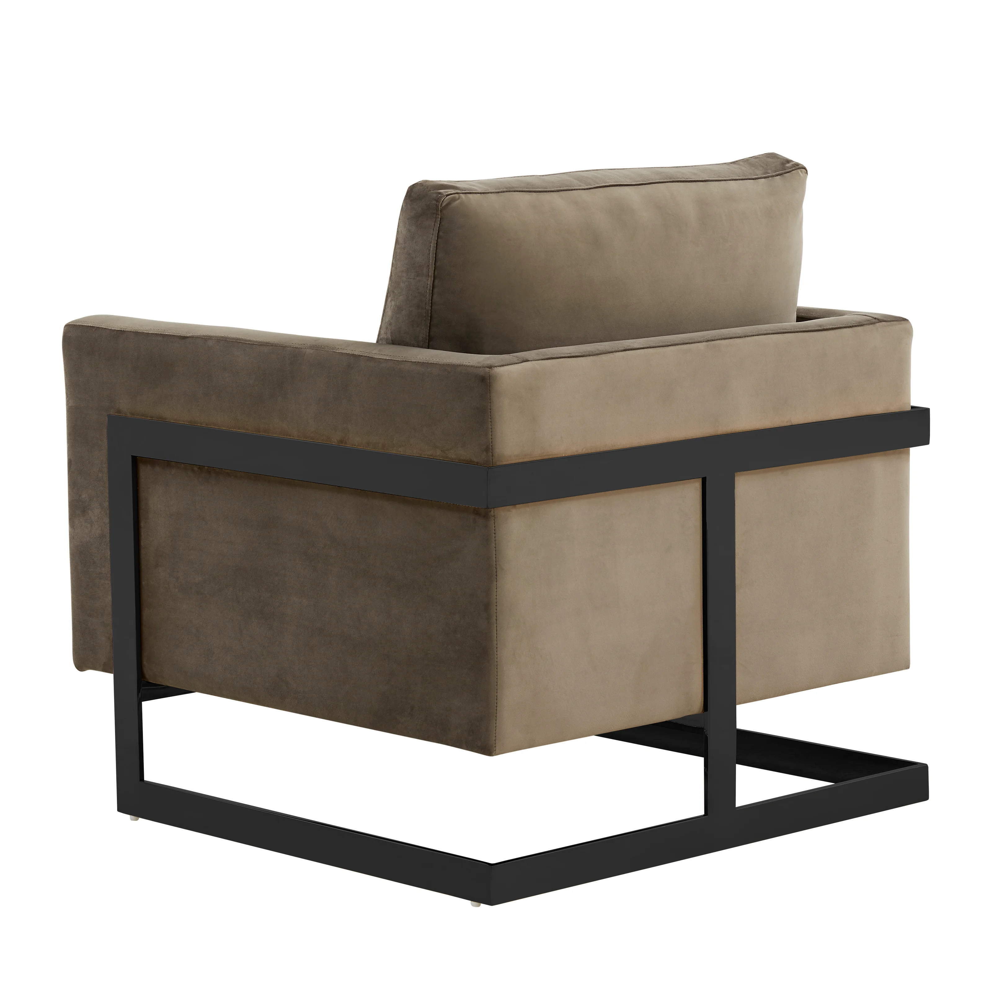 Lincoln Velvet Accent Armchair With Black Steel Frame in Light Grey