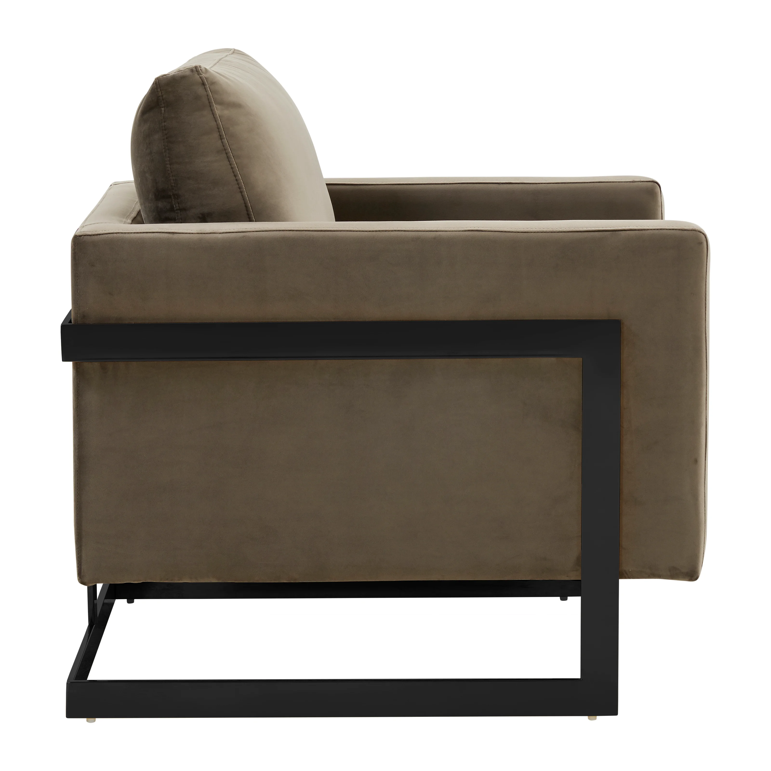 Lincoln Velvet Accent Armchair With Black Steel Frame in Light Grey