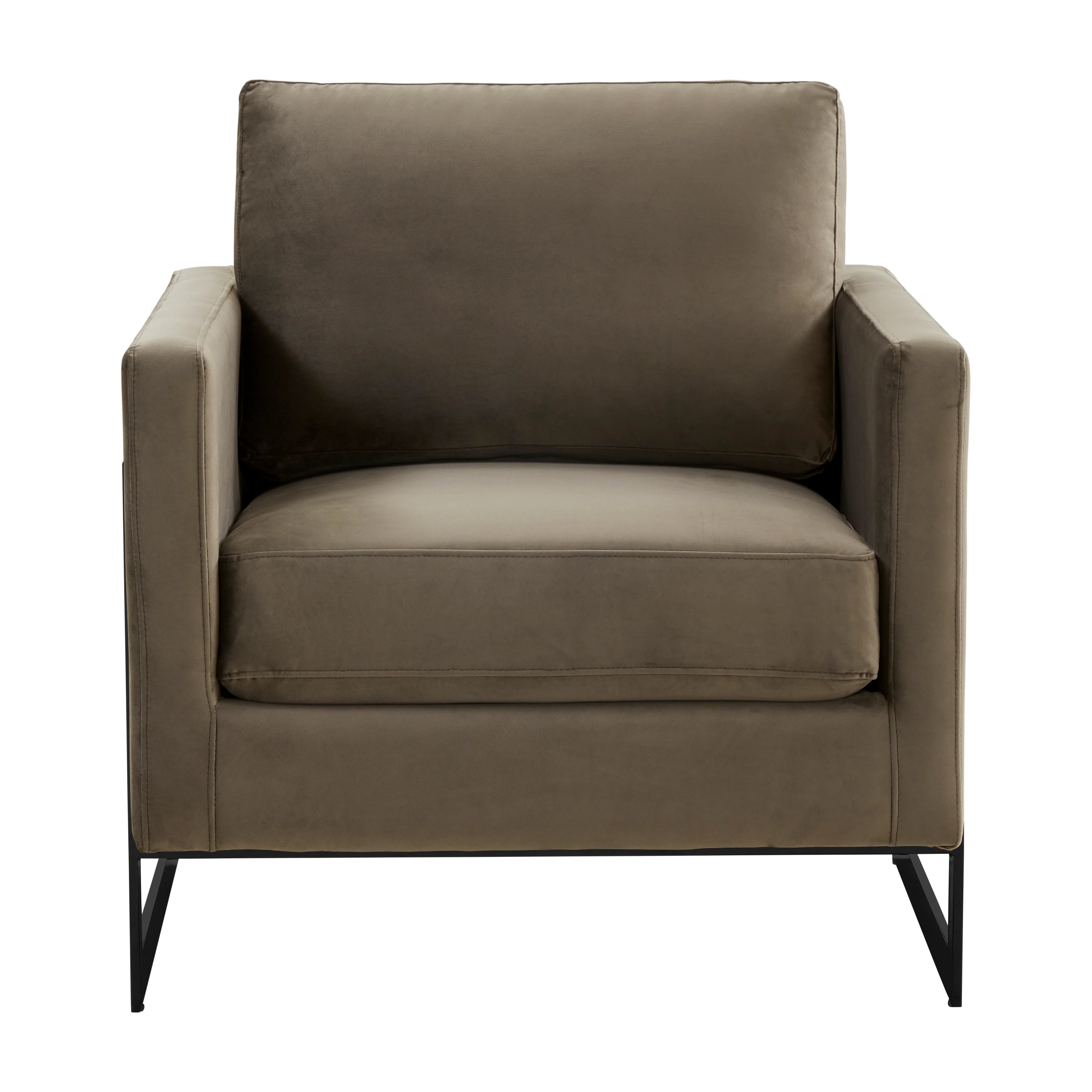 Lincoln Velvet Accent Armchair With Black Steel Frame in Light Grey