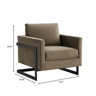 Lincoln Velvet Accent Armchair With Black Steel Frame in Light Grey