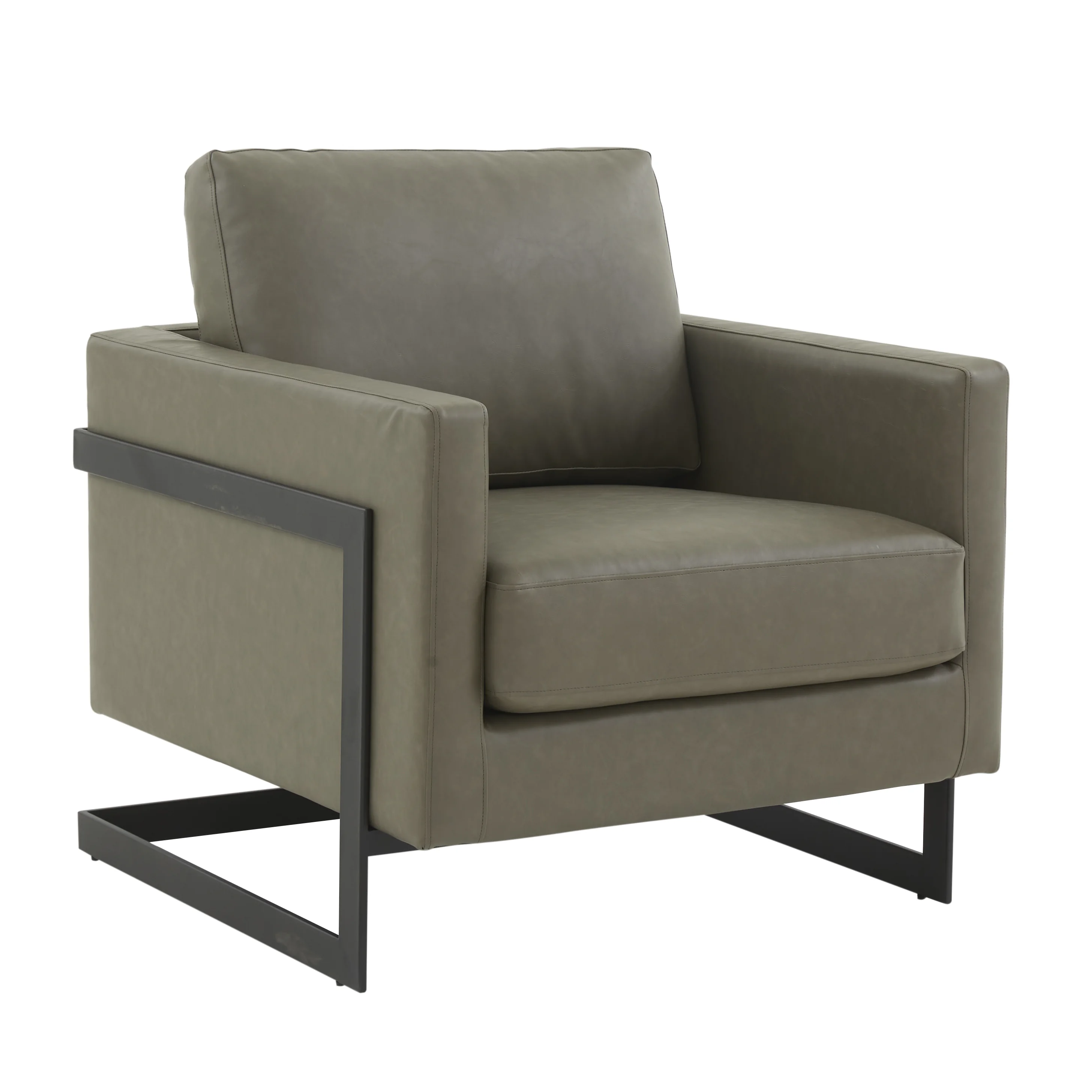 Lincoln Leather Accent Armchair With Black Steel Frame in Grey