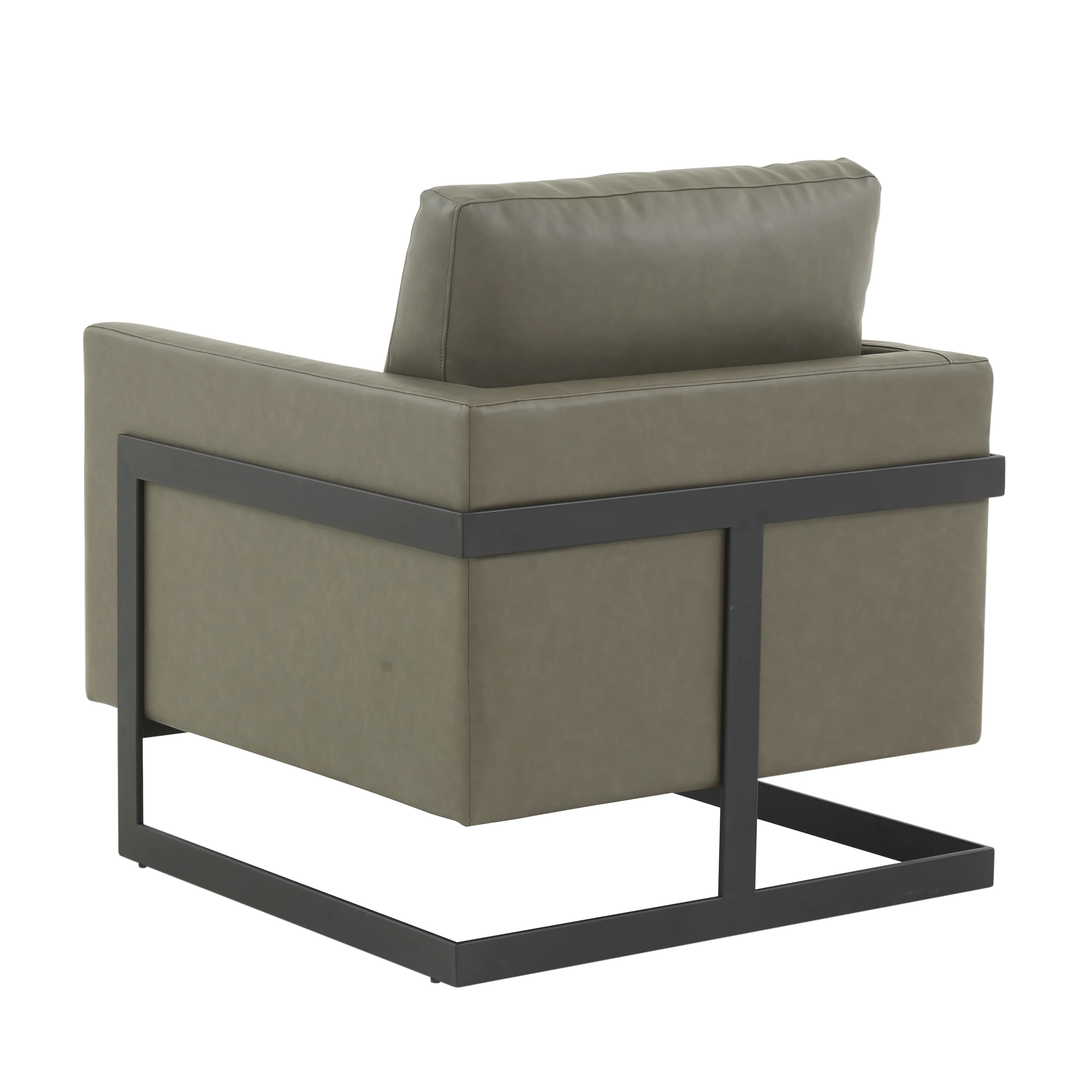 Lincoln Leather Accent Armchair With Black Steel Frame in Grey
