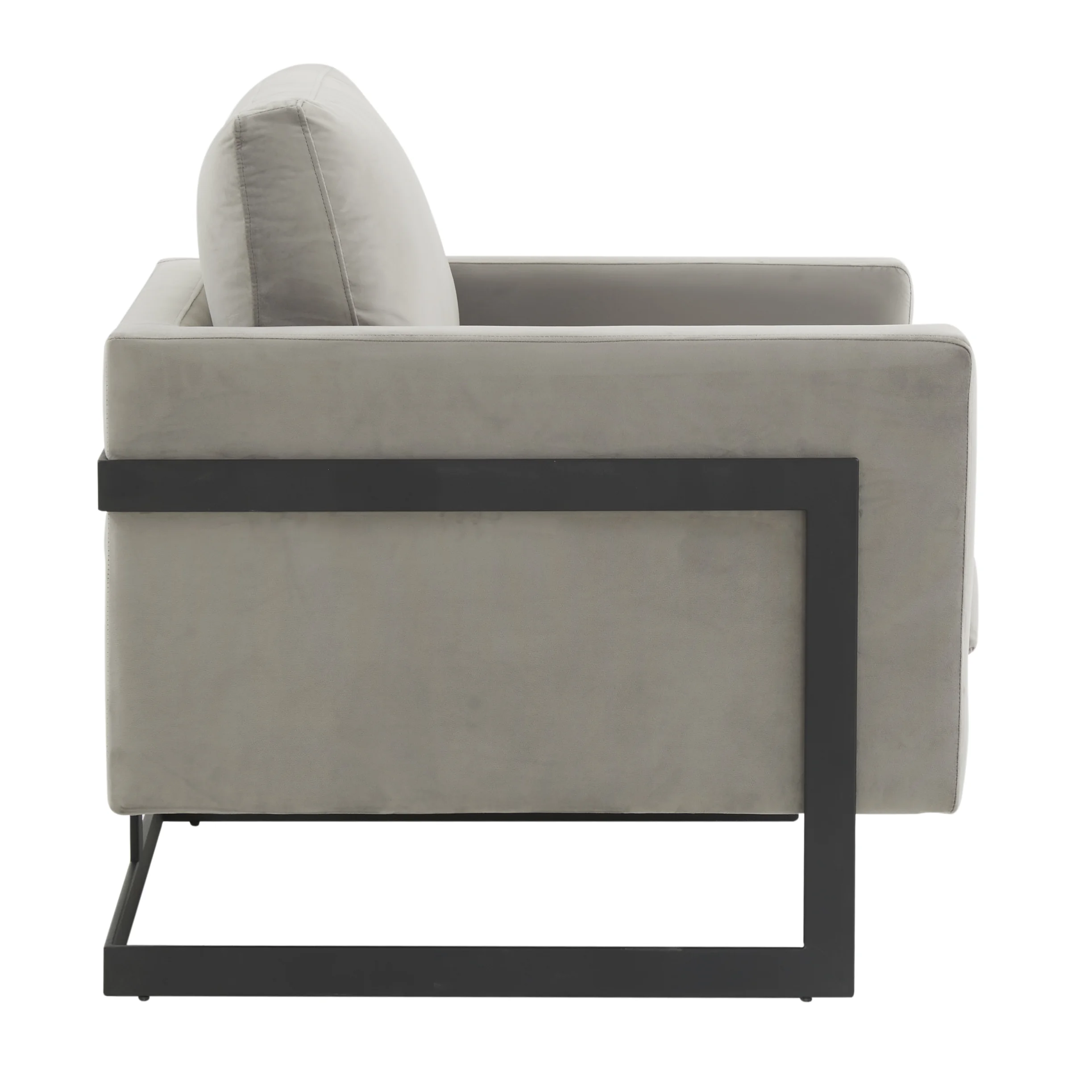 Lincoln Velvet Accent Armchair With Black Steel Frame in Light Grey