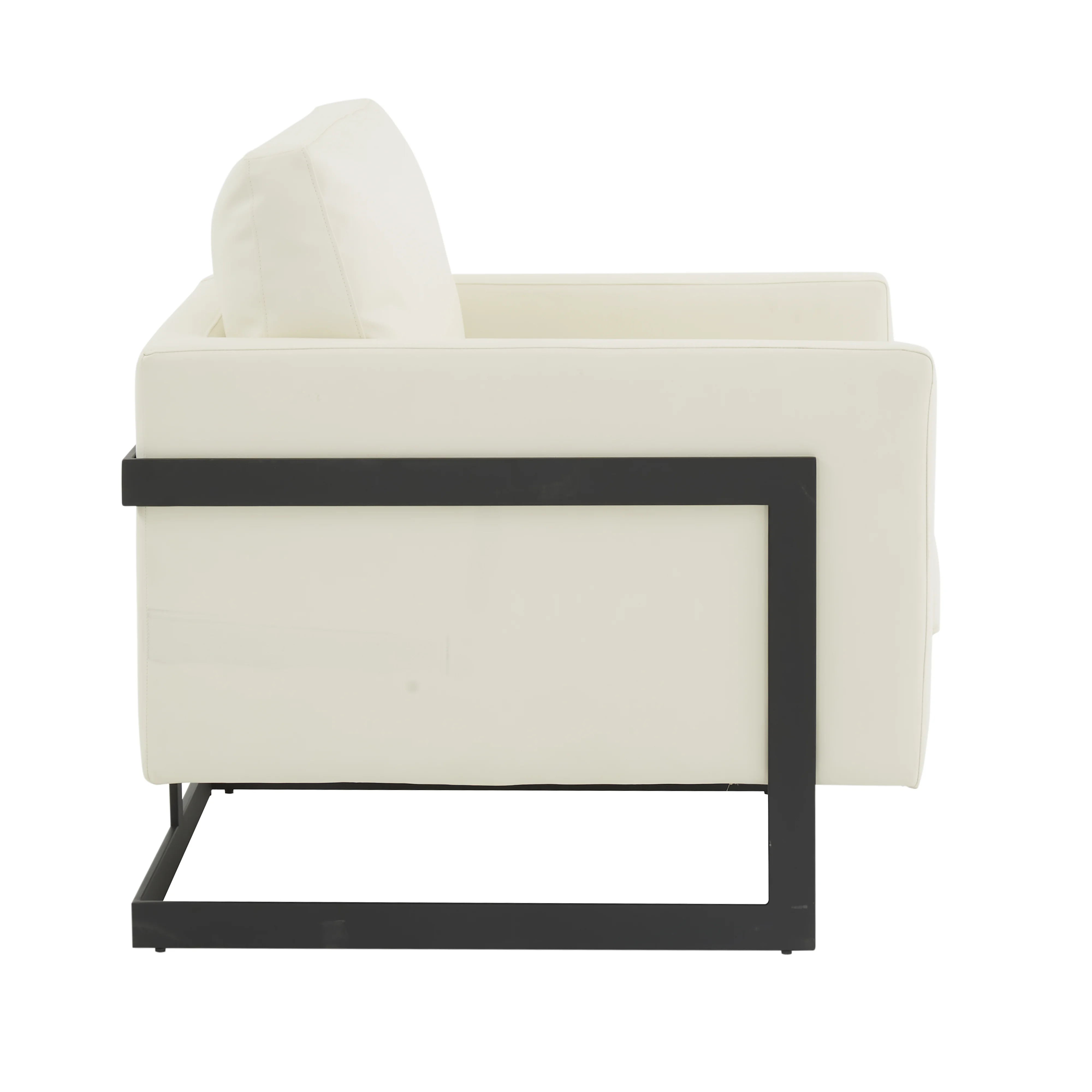 Lincoln Leather Accent Armchair With Black Steel Frame in White