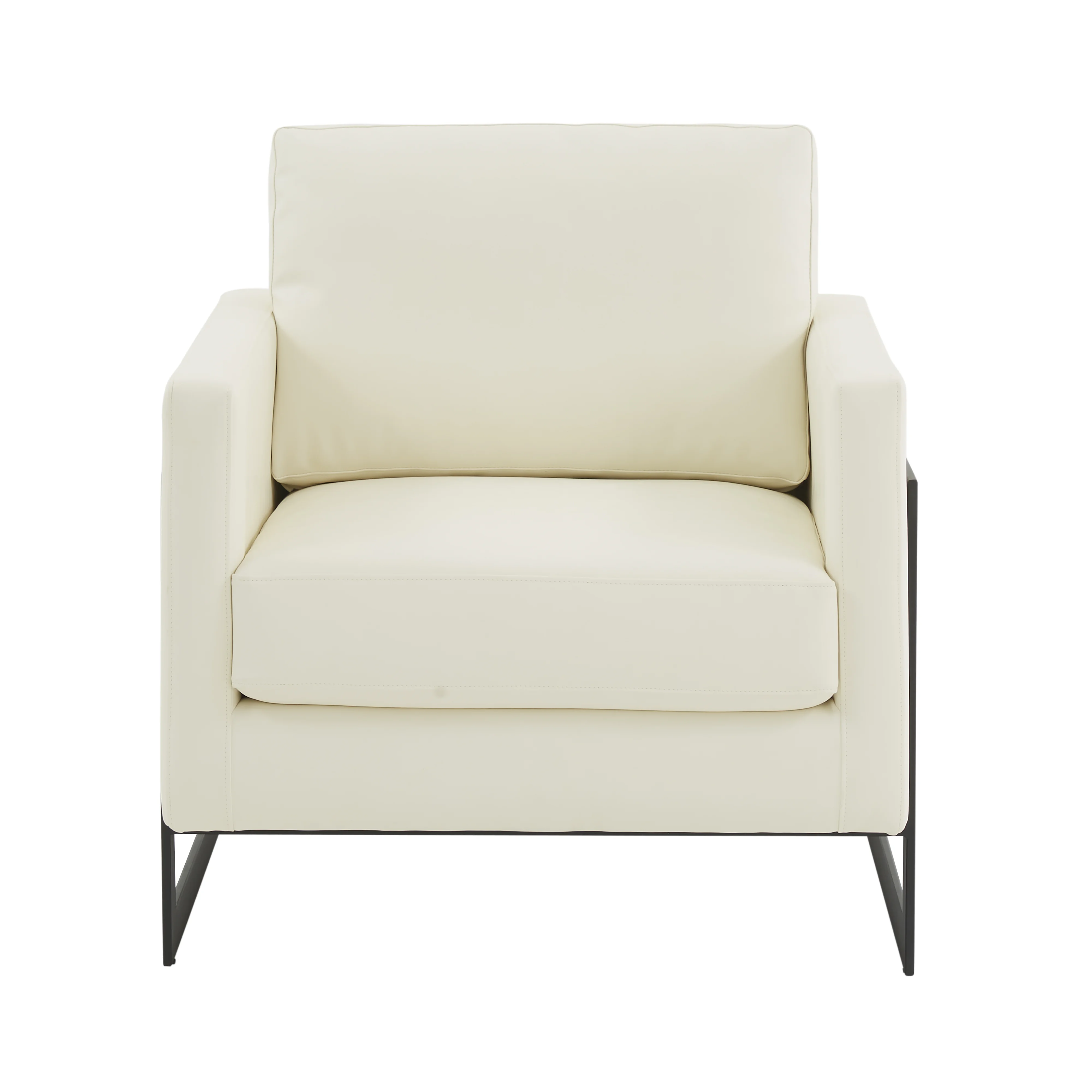 Lincoln Leather Accent Armchair With Black Steel Frame in White