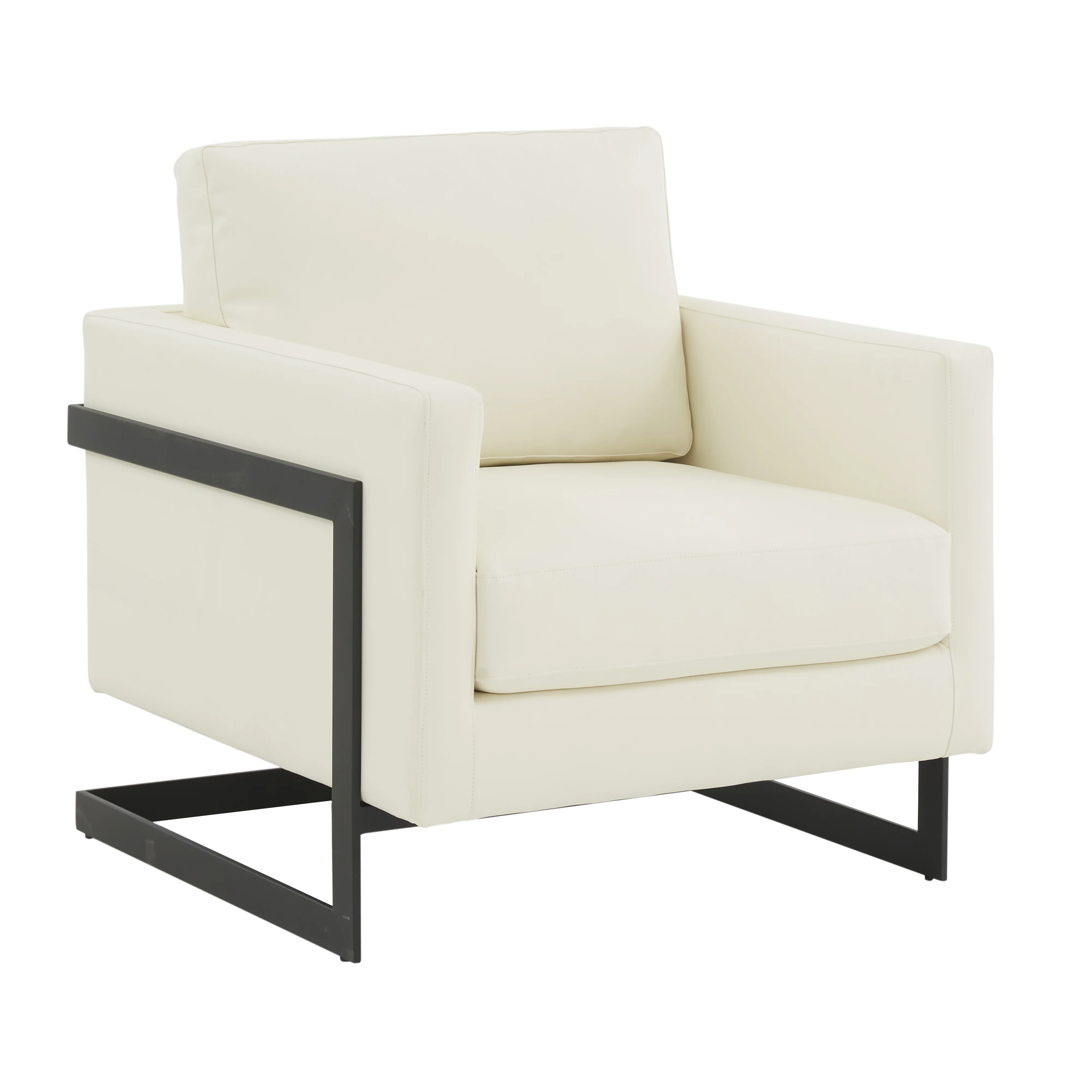 Lincoln Leather Accent Armchair With Black Steel Frame in White