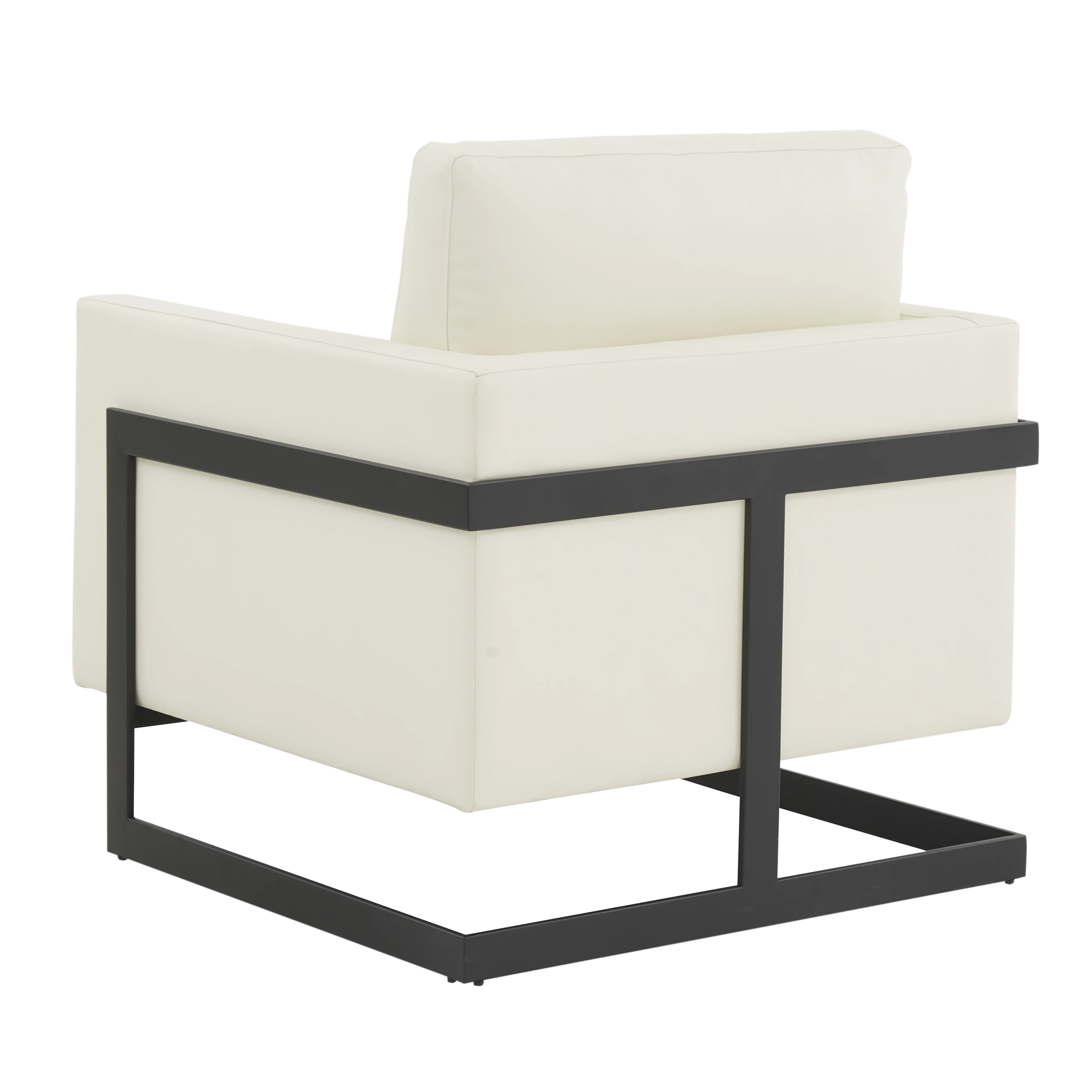 Lincoln Leather Accent Armchair With Black Steel Frame in White