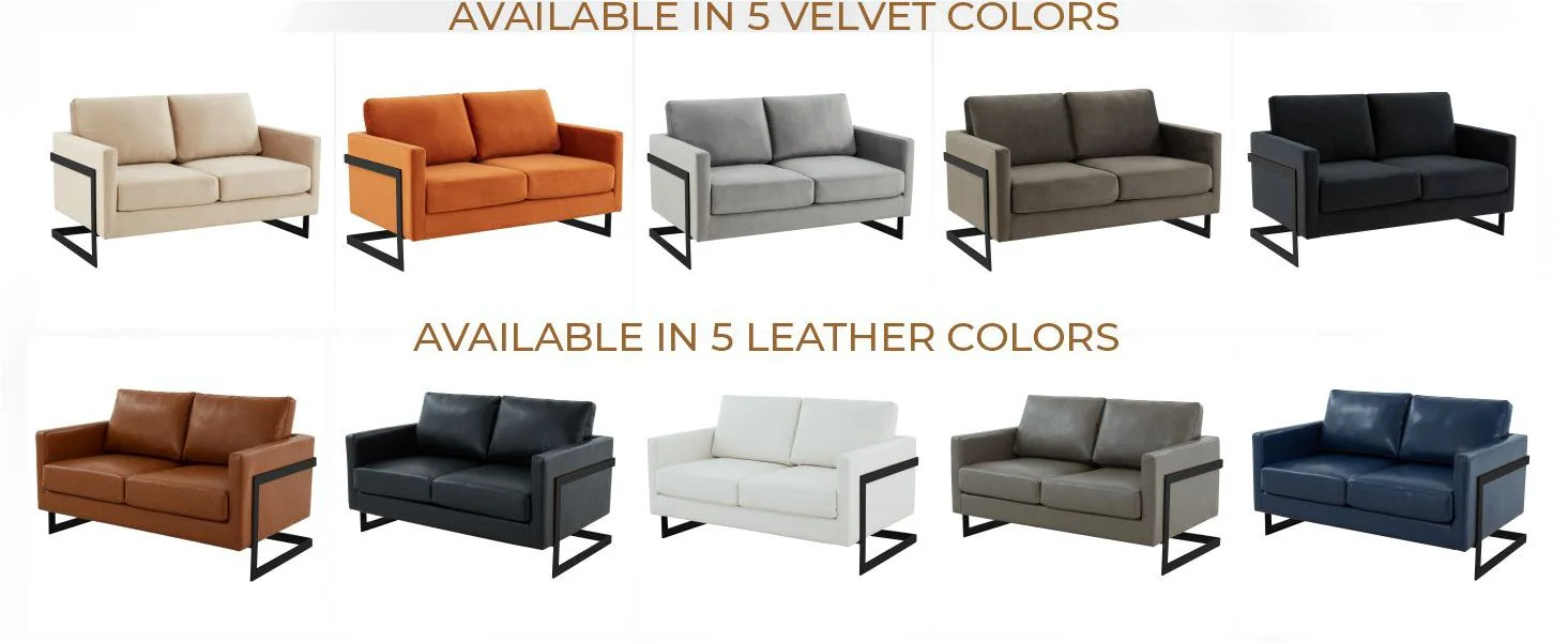 Lincoln Beige Velvet Loveseat With Black Frame