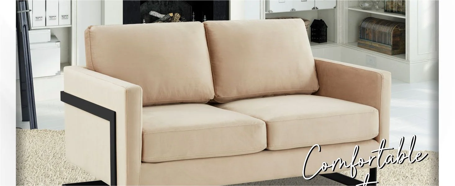 Lincoln Beige Velvet Loveseat With Black Frame