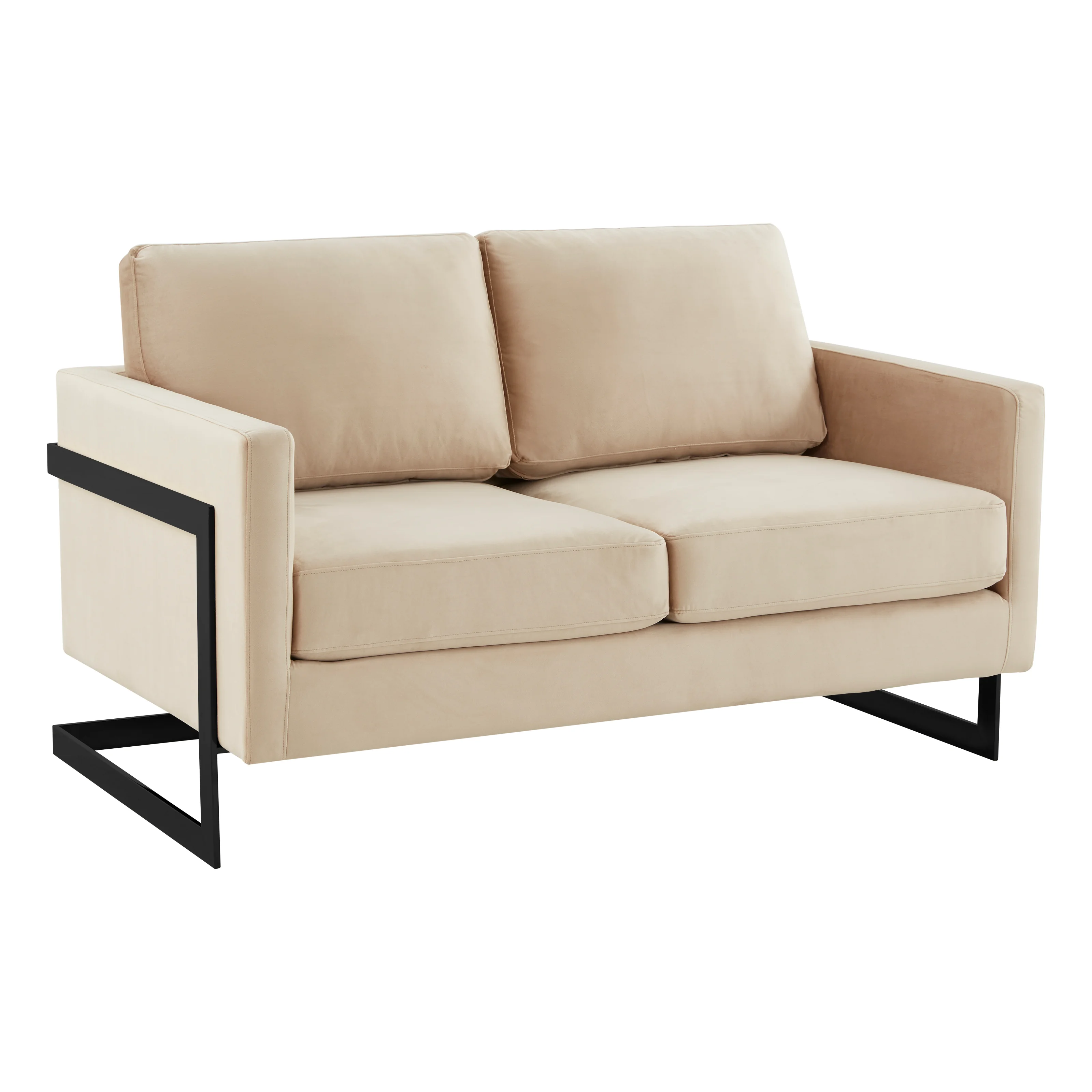Lincoln Beige Velvet Loveseat With Black Frame